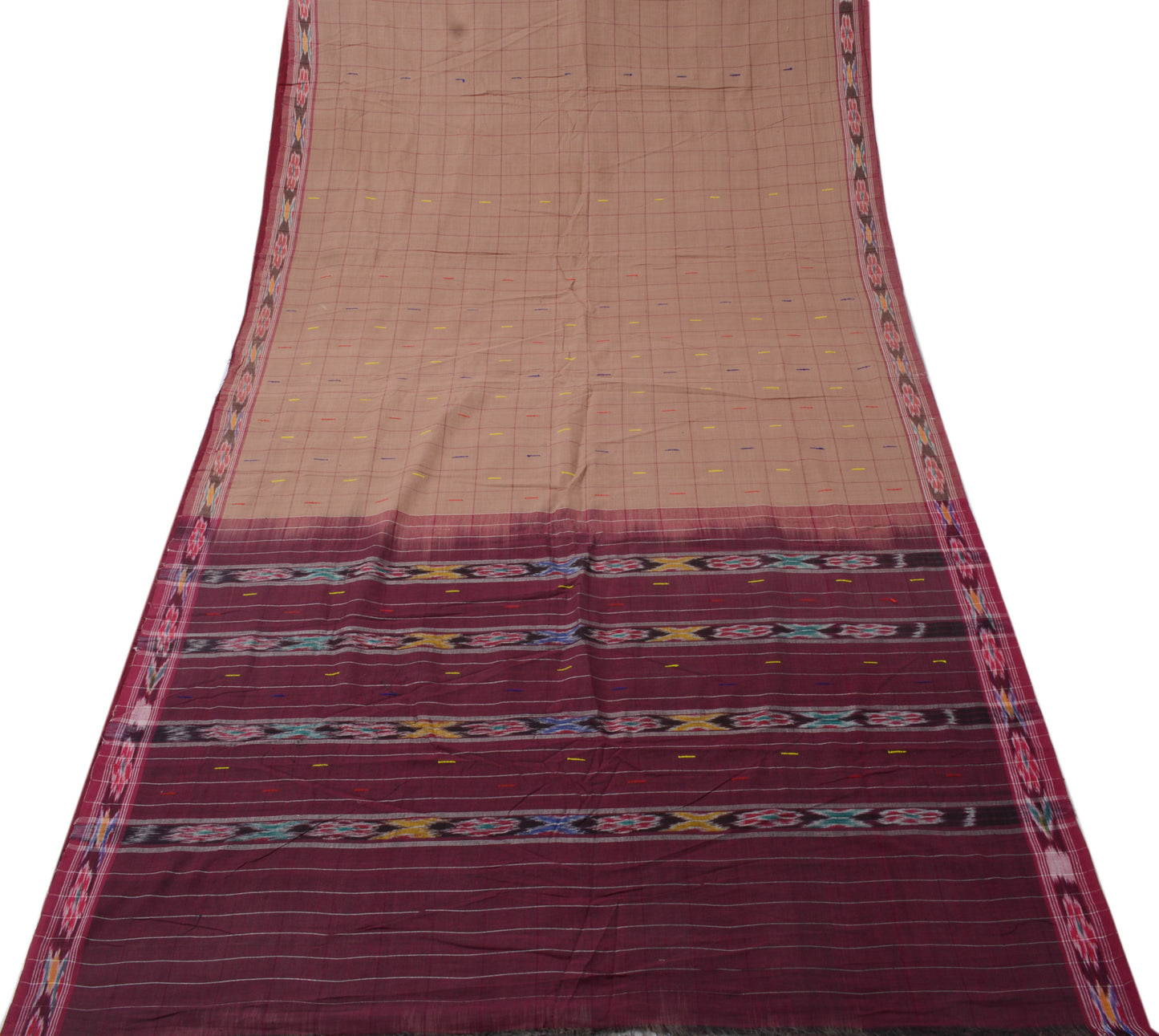 Sushila Vintage Brown Saree 100% Pure Cotton Hand Woven Ikkat Patola Sari Fabric