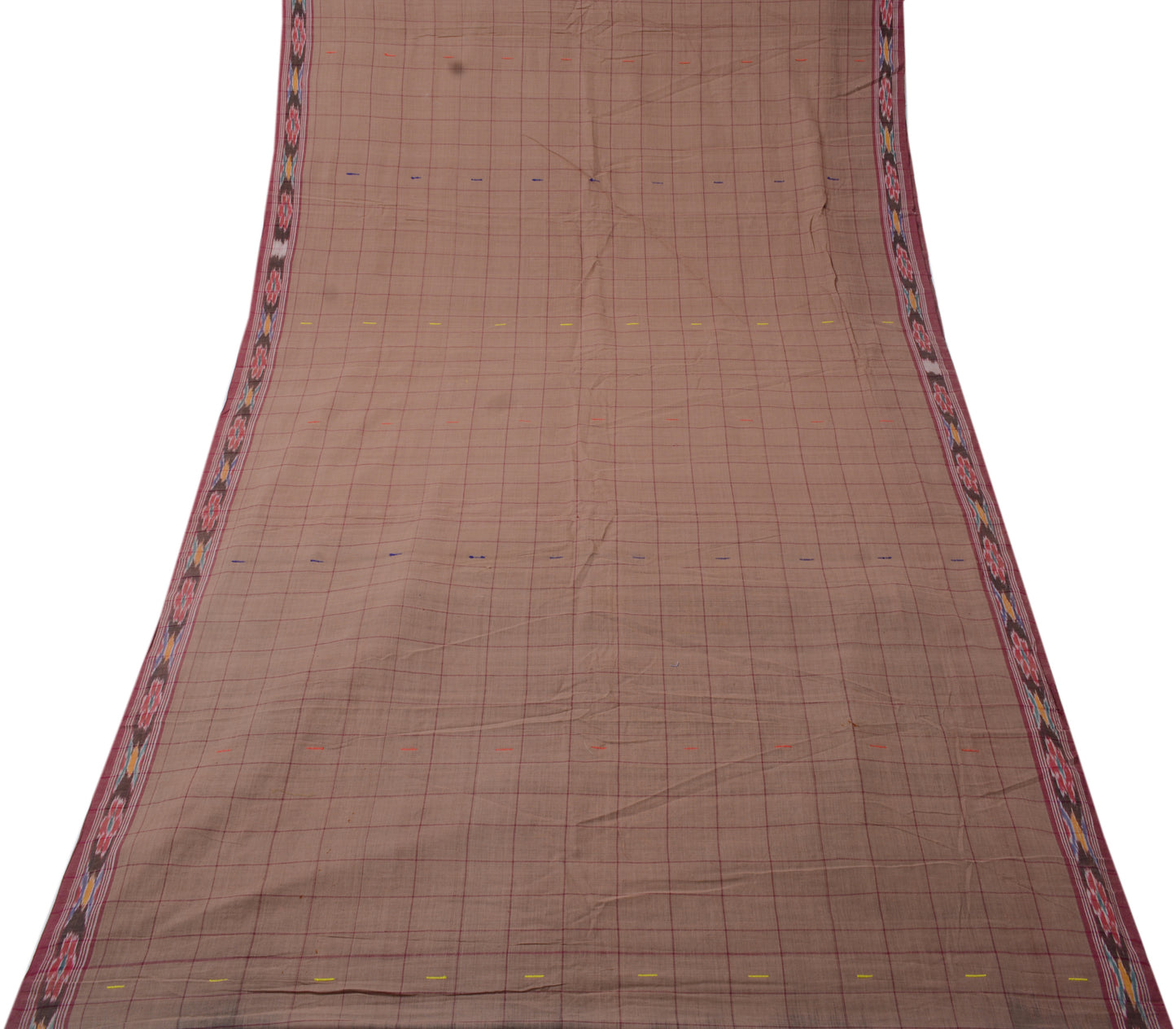 Sushila Vintage Brown Saree 100% Pure Cotton Hand Woven Ikkat Patola Sari Fabric