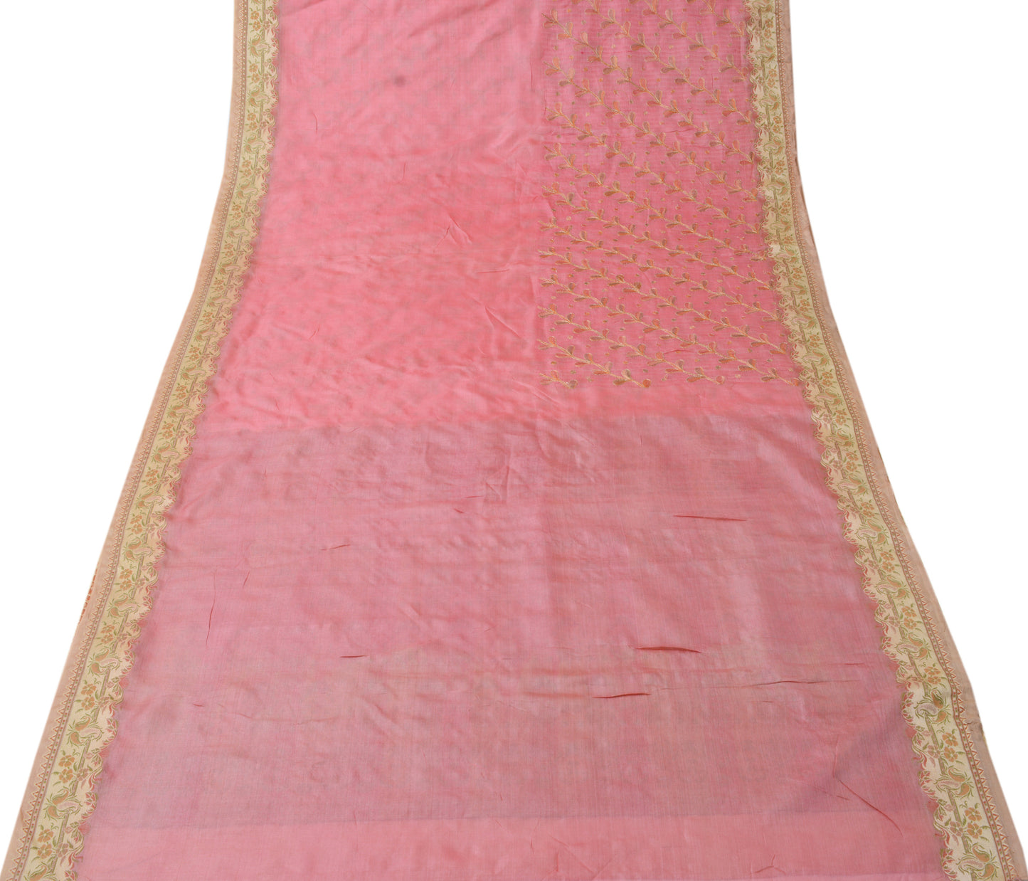 Sushila Vintage Peach Indian Saree Pure Silk Woven Embroidered Sari Fabric