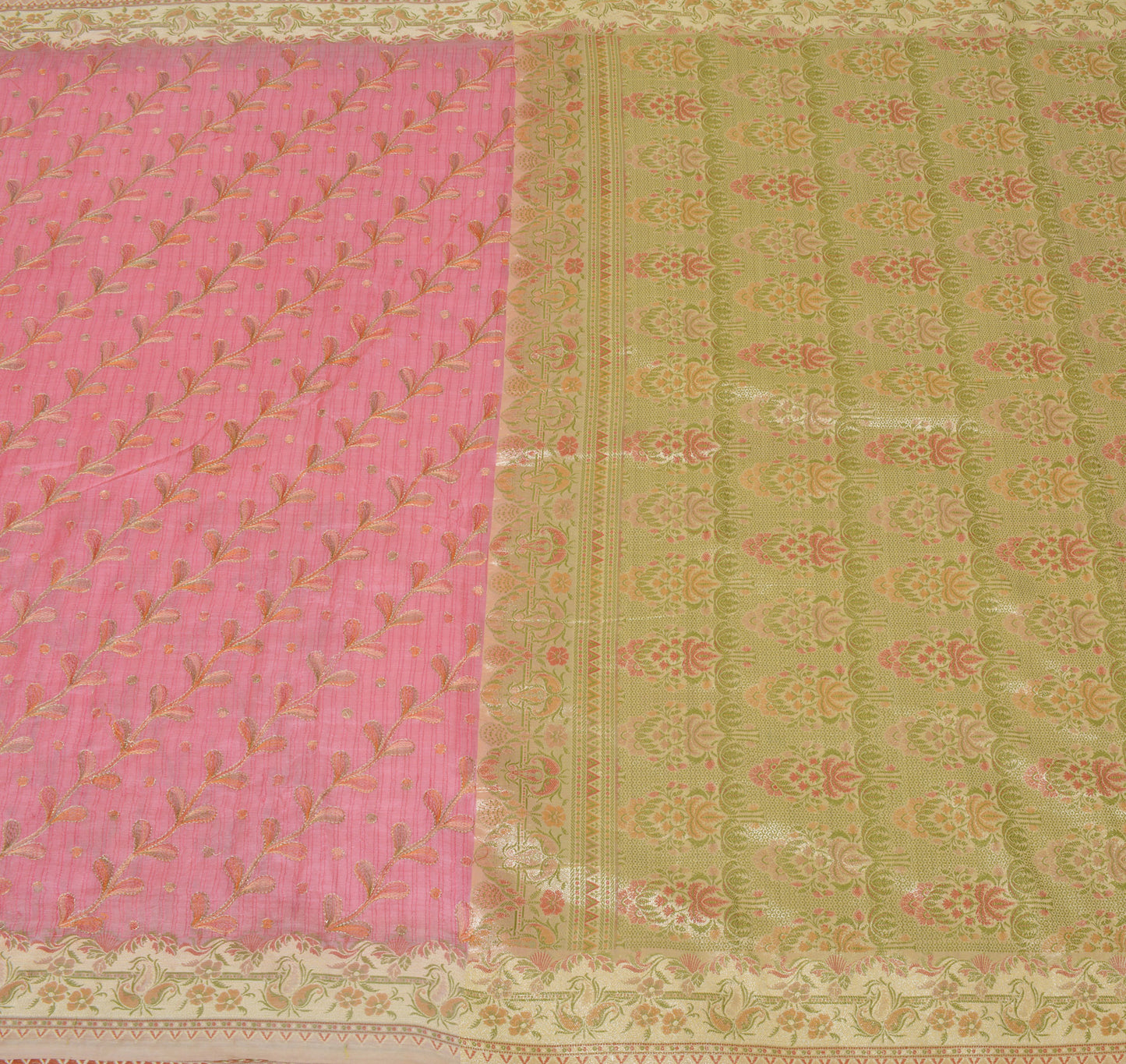 Sushila Vintage Peach Indian Saree Pure Silk Woven Embroidered Sari Fabric