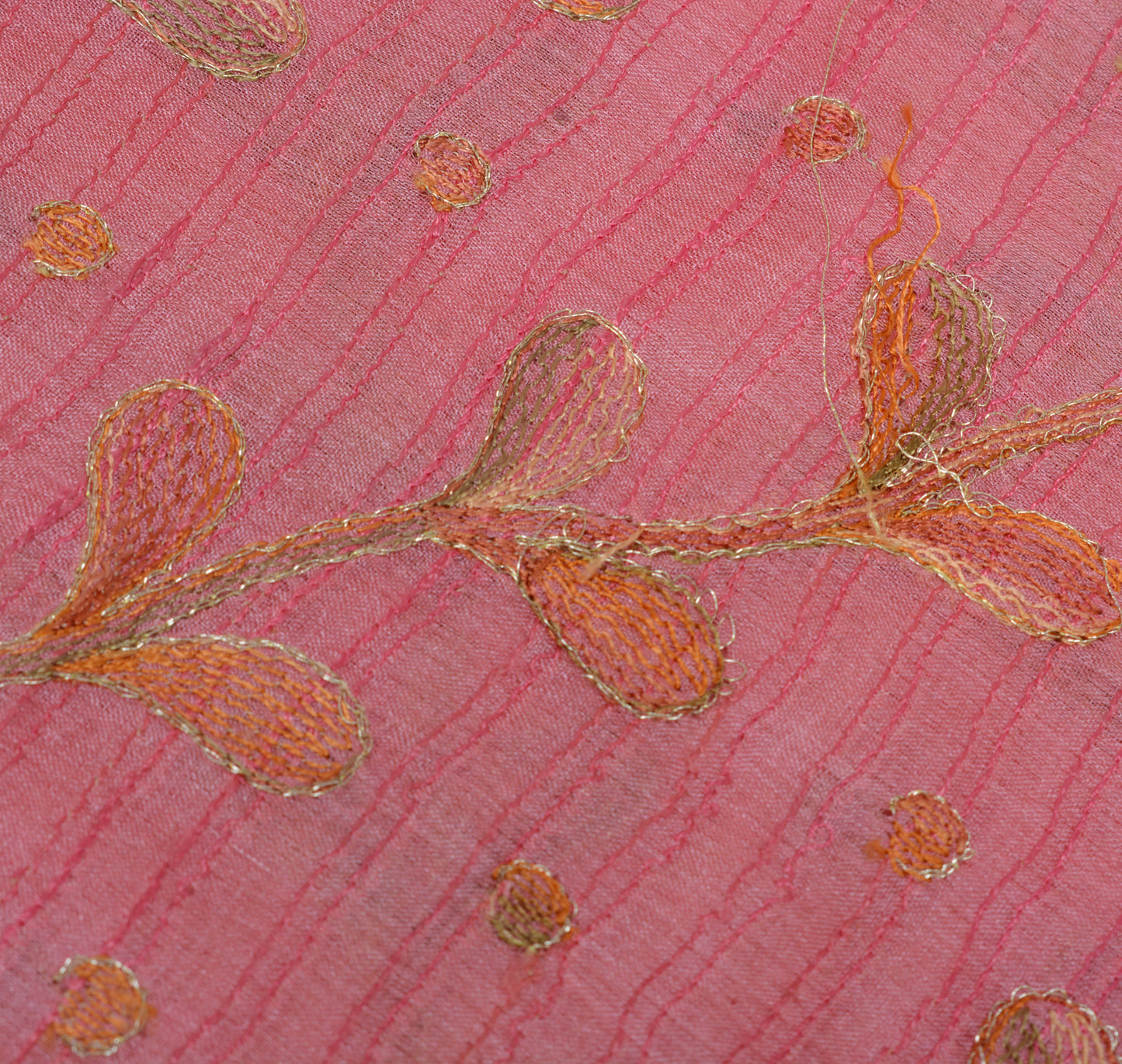 Sushila Vintage Peach Indian Saree Pure Silk Woven Embroidered Sari Fabric