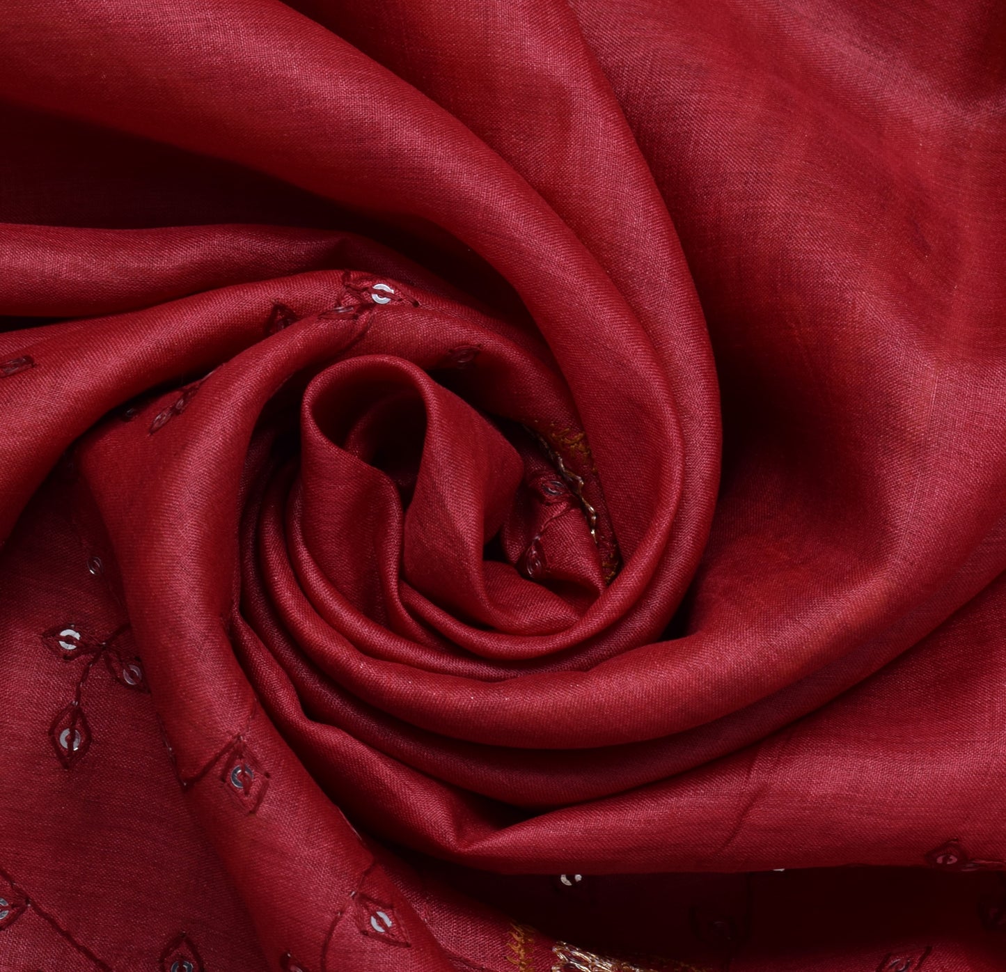 Sushila Vintage Red Indian Saree Pure Silk Beaded Embroidered Floral Sari Fabric