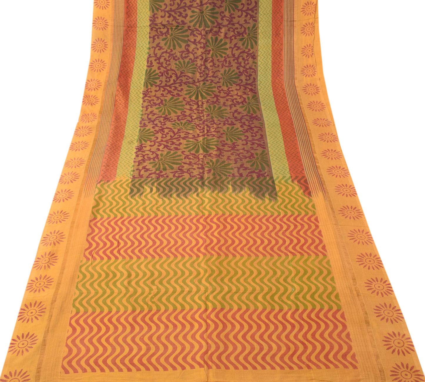 Sushila Vintage Multi-Color Indian Saree Pure Cotton Woven Printed Sari Fabric