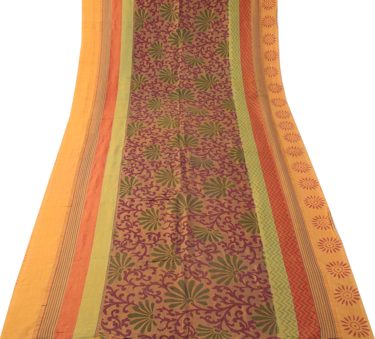 Sushila Vintage Multi-Color Indian Saree Pure Cotton Woven Printed Sari Fabric