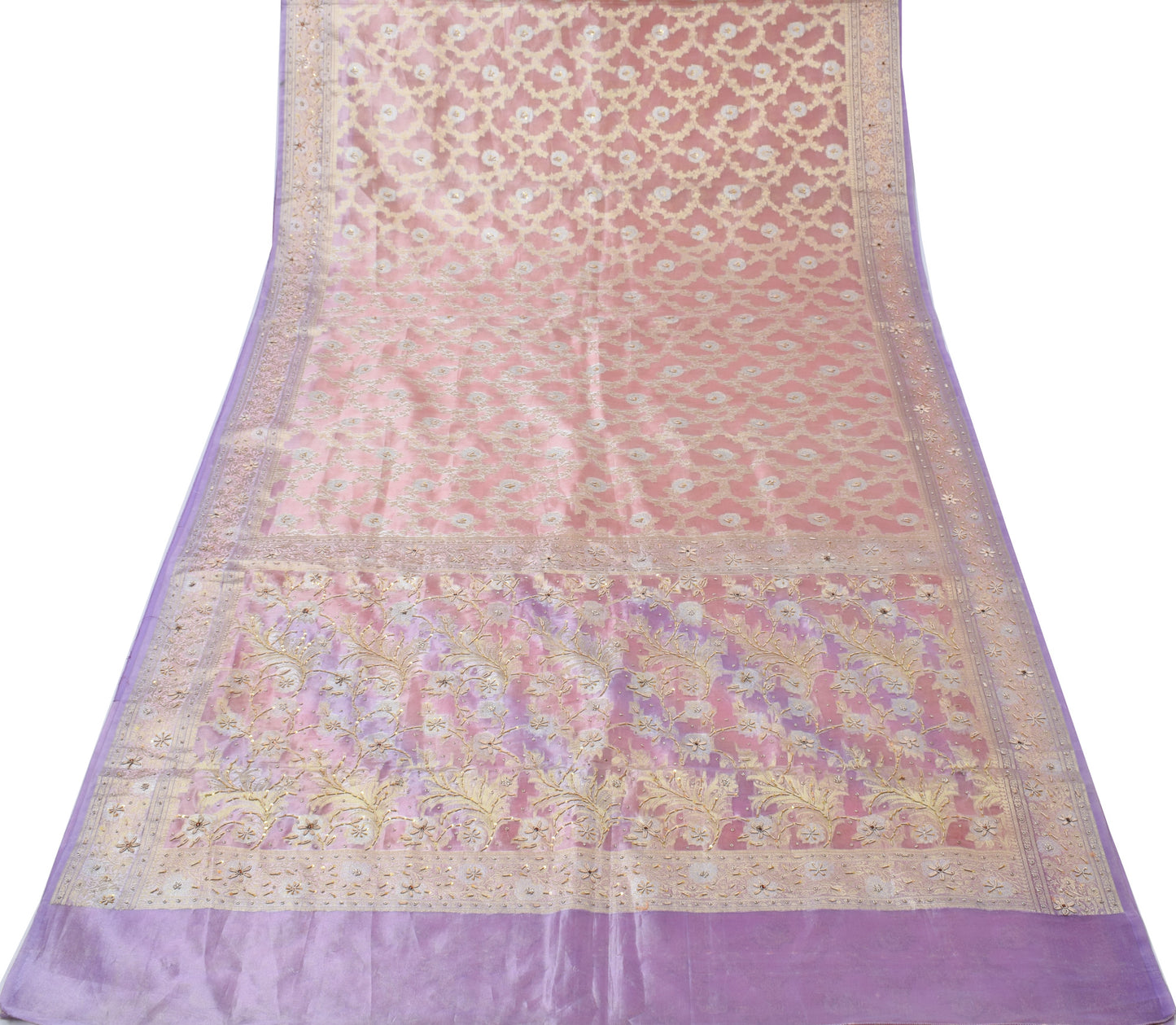 Sushila Vintage HEAVY Saree Blend tissue Silk Zari Woven Hand Beaded Sari Fabric