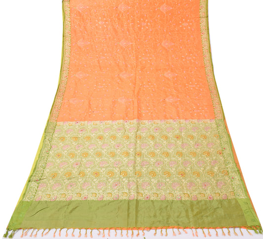 Sushila Vintage Peach Sari Pure Silk Hand Beaded & Embroidered Floral Fabric