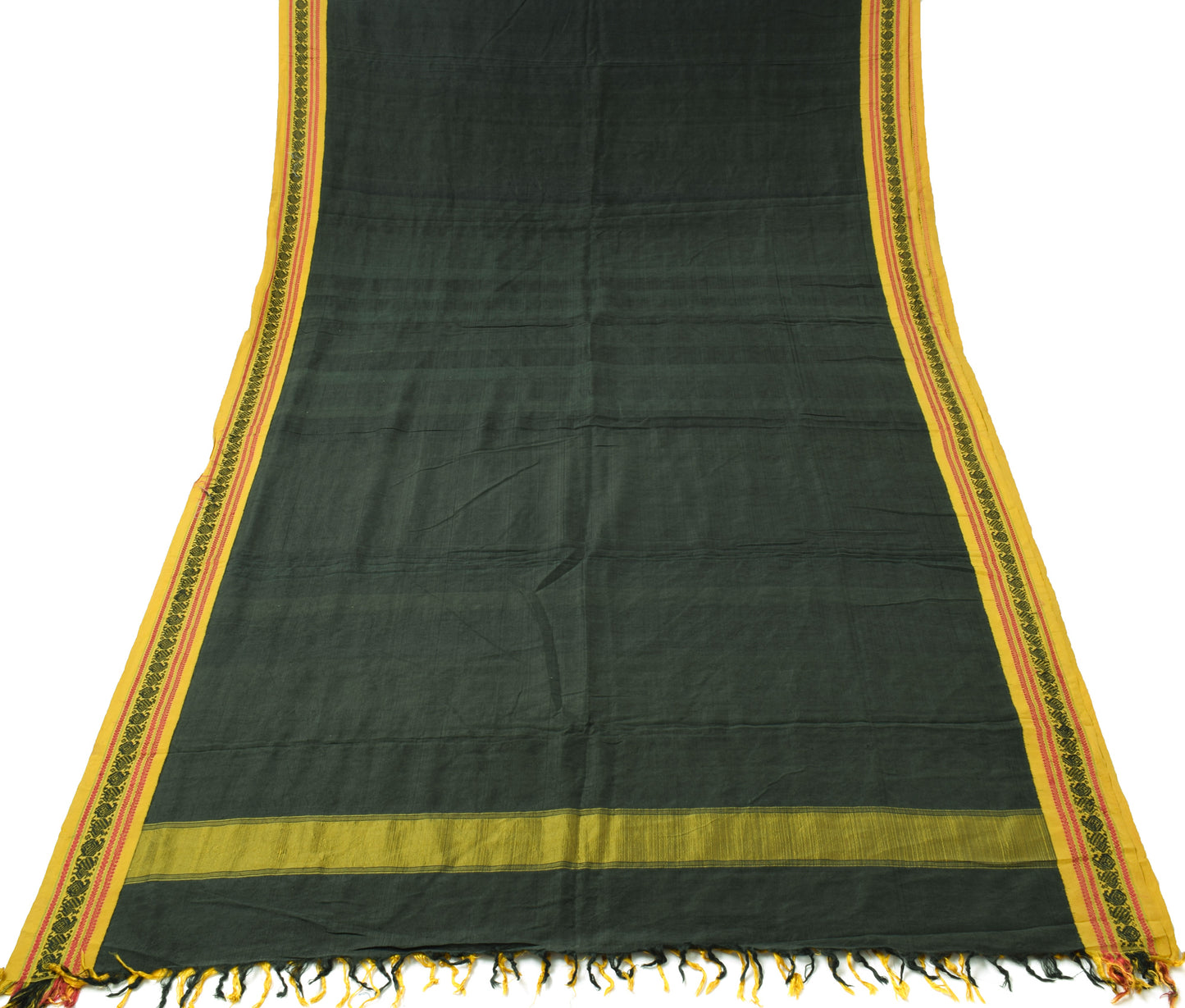 Sushila Vintage Black Indian Saree Pure Cotton Weaving Birds Sari Fabric