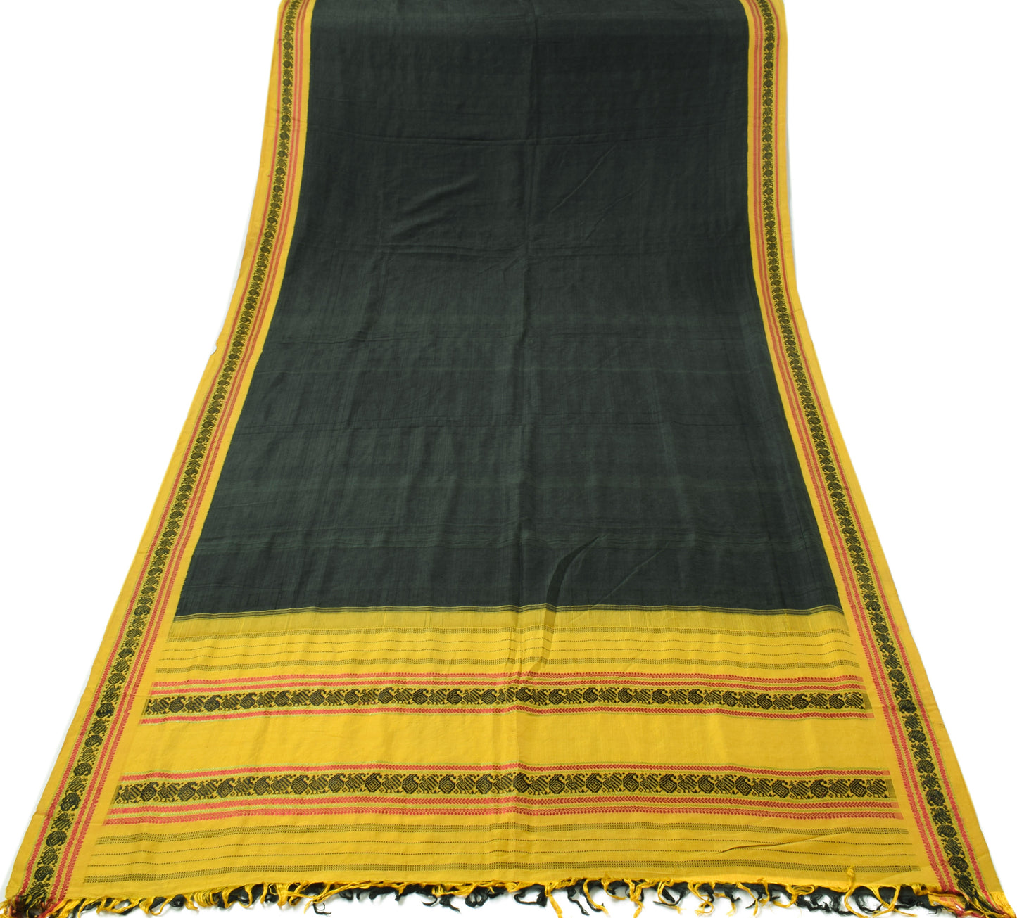 Sushila Vintage Black Indian Saree Pure Cotton Weaving Birds Sari Fabric