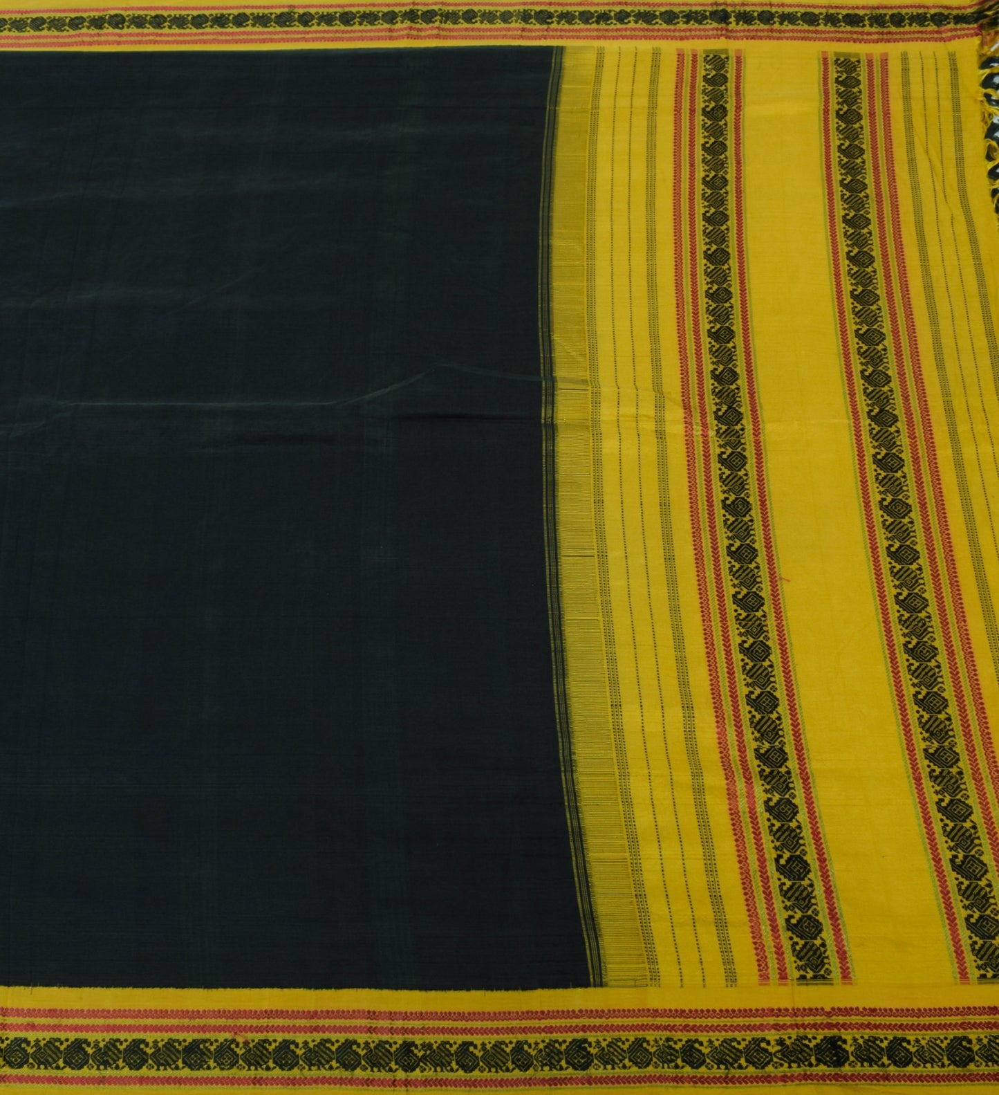 Sushila Vintage Black Indian Saree Pure Cotton Weaving Birds Sari Fabric