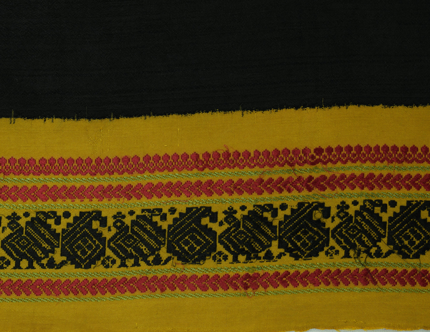 Sushila Vintage Black Indian Saree Pure Cotton Weaving Birds Sari Fabric