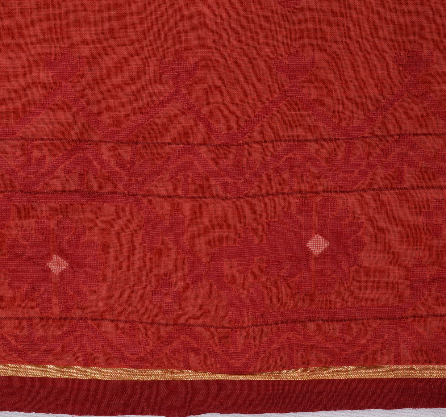 Sushila Vintage Red  Indian Saree 100% Pure Cotton Woven Floral Craft Fabric