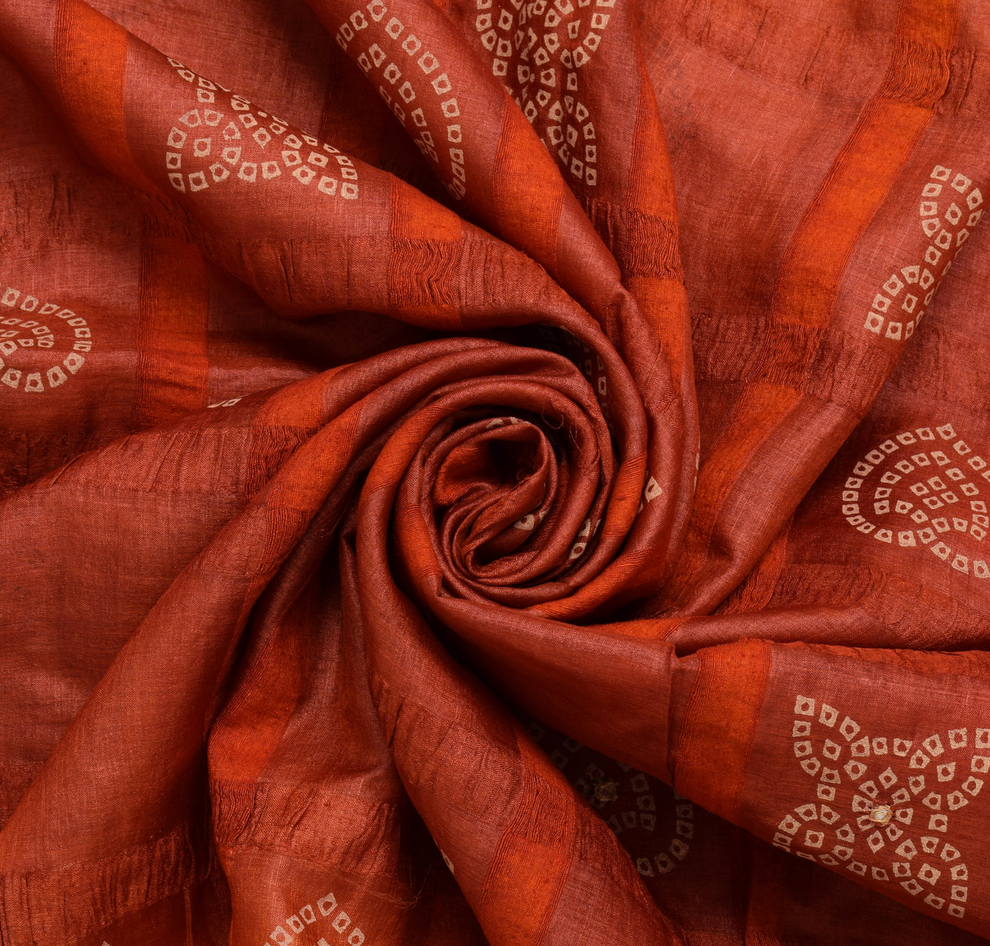 Sushila Vintage Rust Saree Pure Silk Printed Mirror Work Bandhani Sari Fabric