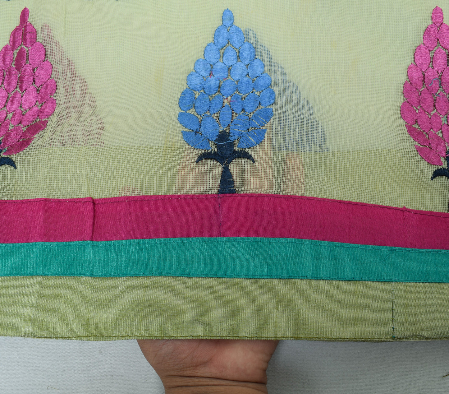 Sushila Vintage Light Pista Green Saree 100% Pure Cotton Embroidered Sari Fabric