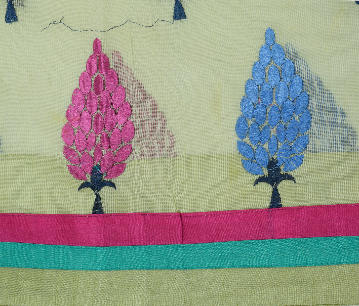 Sushila Vintage Light Pista Green Saree 100% Pure Cotton Embroidered Sari Fabric