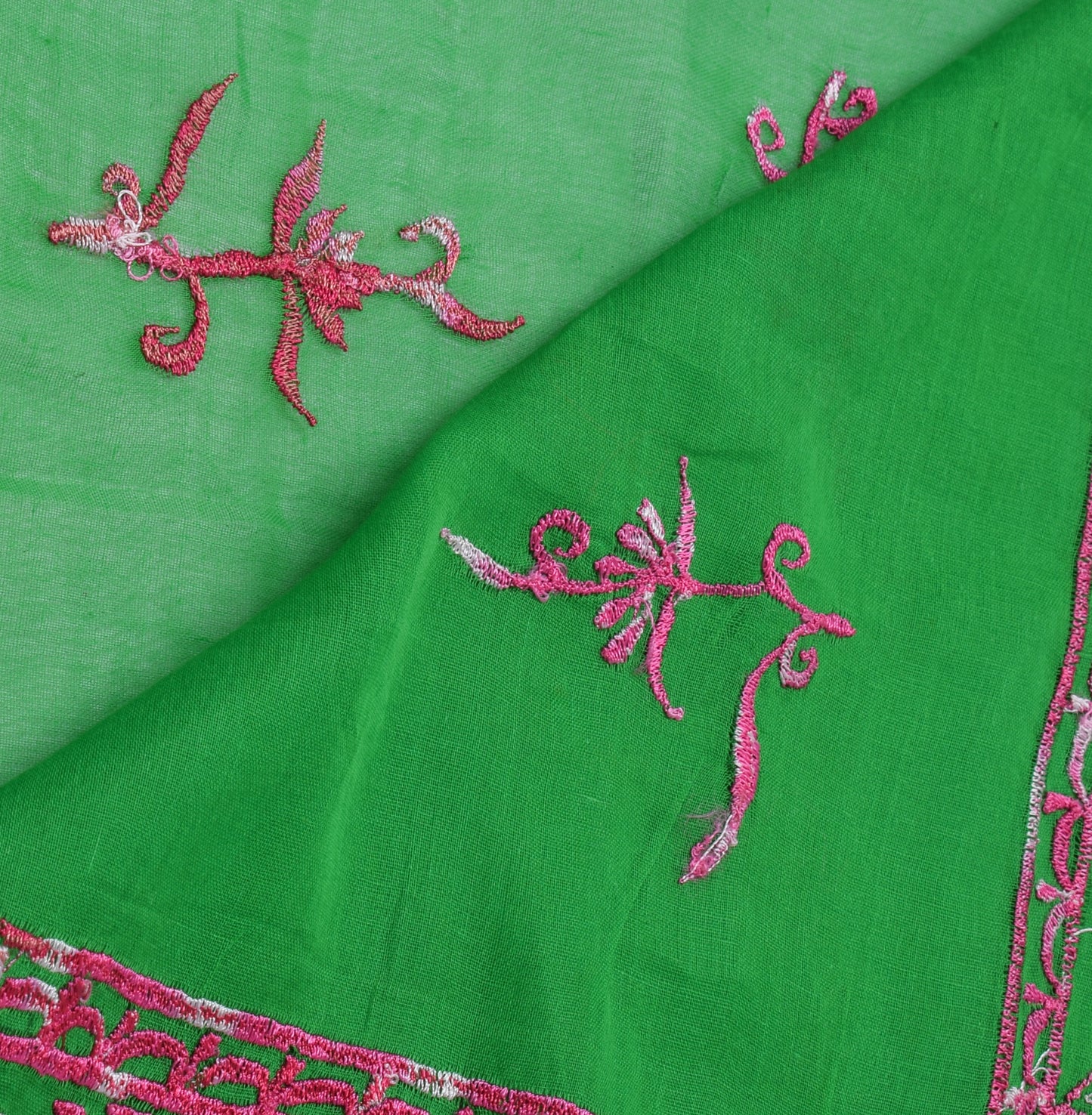 Sushila Vintage Green Indian Saree Pure Cotton Embroidered Floral Sari Fabric