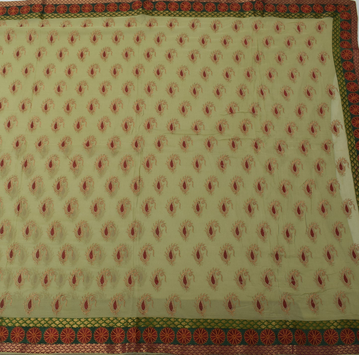 Sushila Vintage Green Saree 100% Pure Georgette Silk Embroidered 5YD Sari Fabric