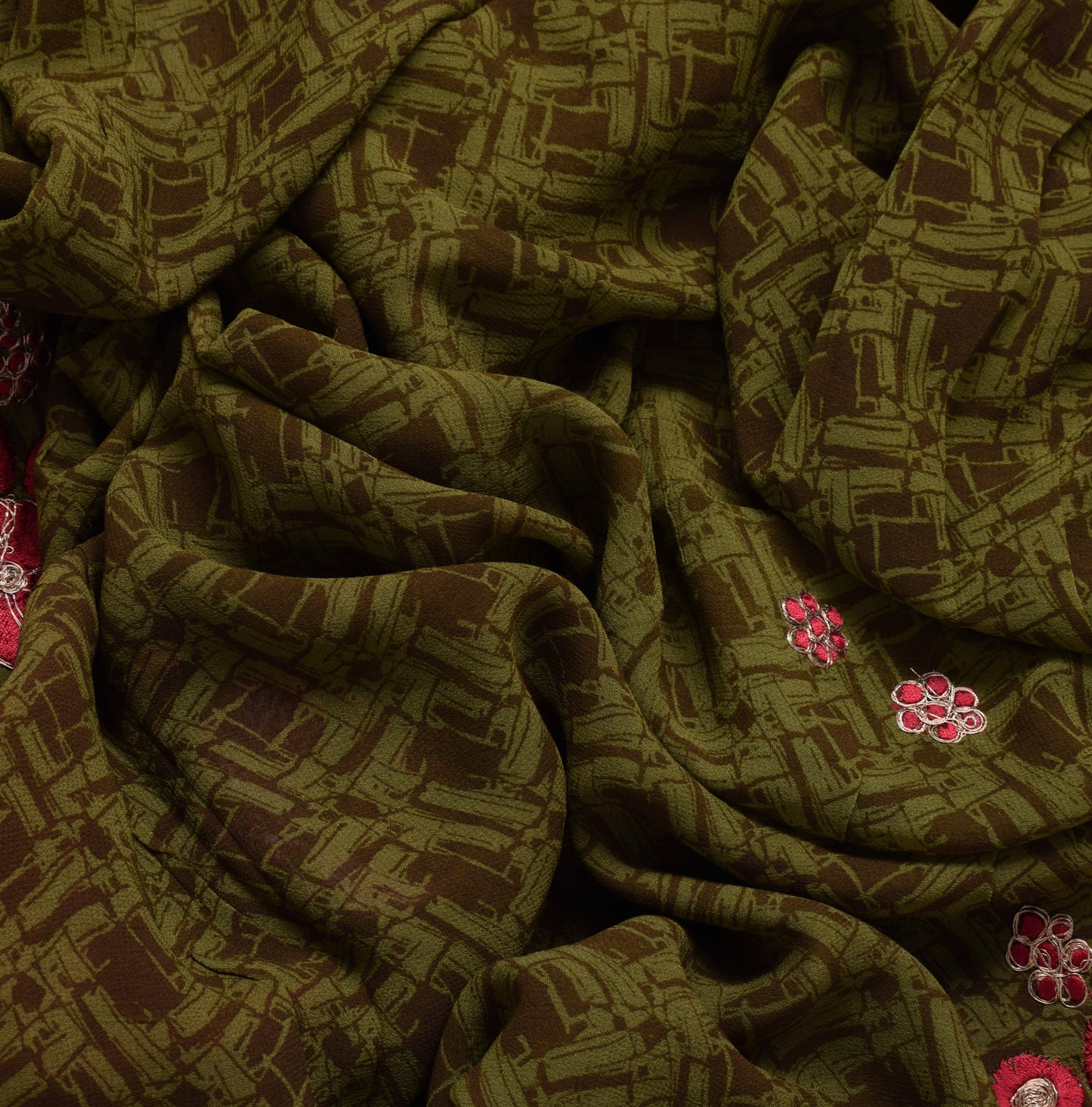 Sushila Vintage Green Saree Pure Georgette Silk Embroidered Floral Sari Fabric