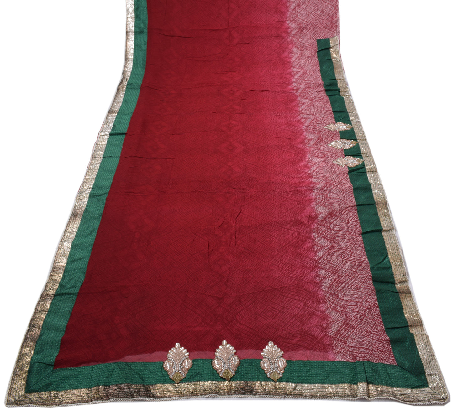 Sushila Vintage Maroon Sari Pure Georgette Silk Printed Beaded Border Fabric