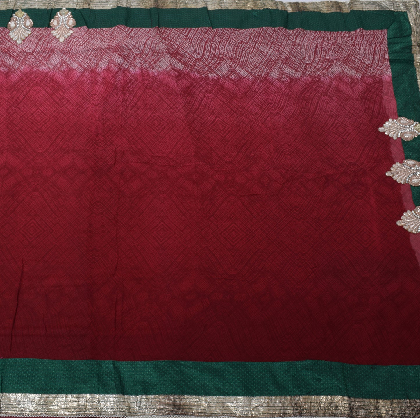 Sushila Vintage Maroon Sari Pure Georgette Silk Printed Beaded Border Fabric