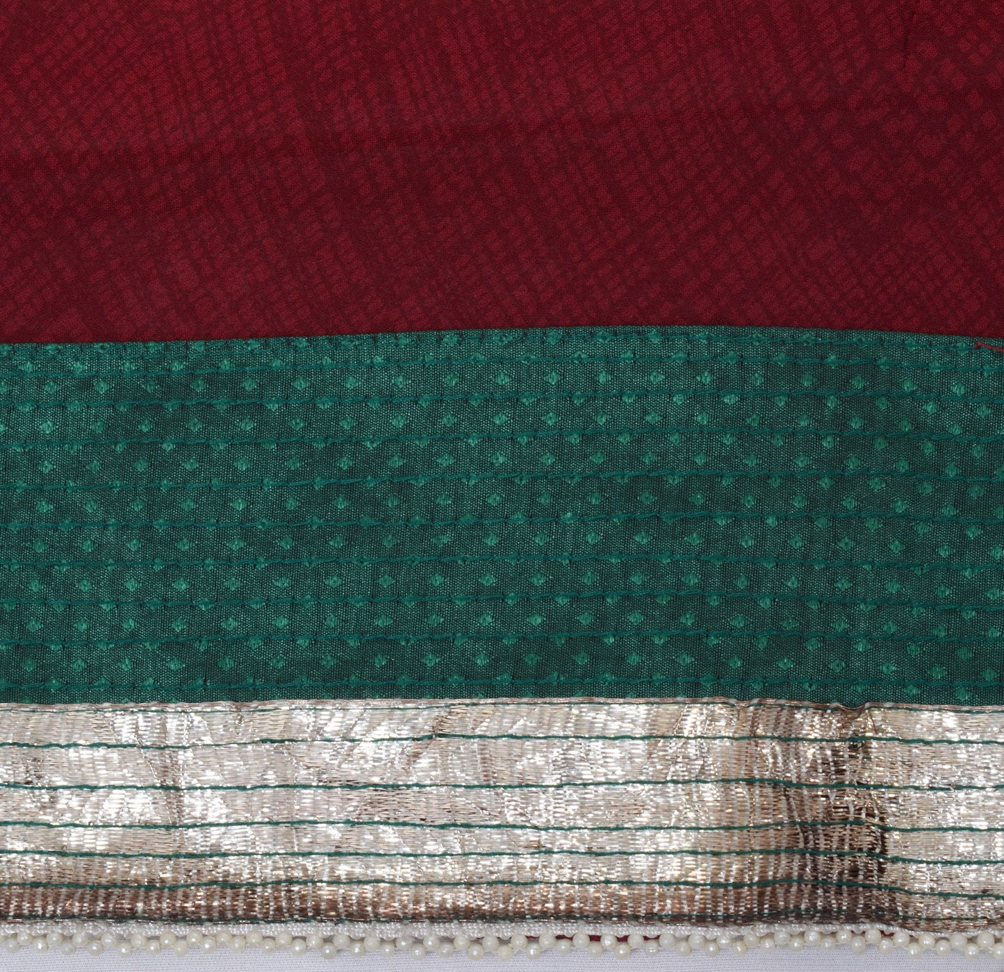 Sushila Vintage Maroon Sari Pure Georgette Silk Printed Beaded Border Fabric