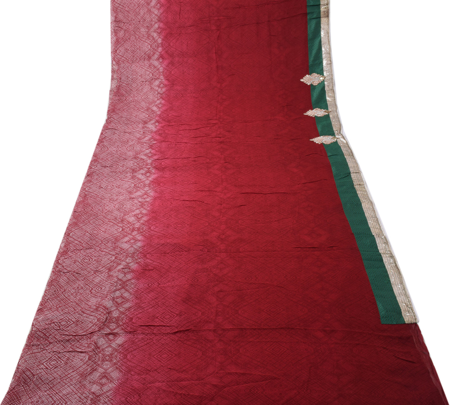 Sushila Vintage Maroon Sari Pure Georgette Silk Printed Beaded Border Fabric