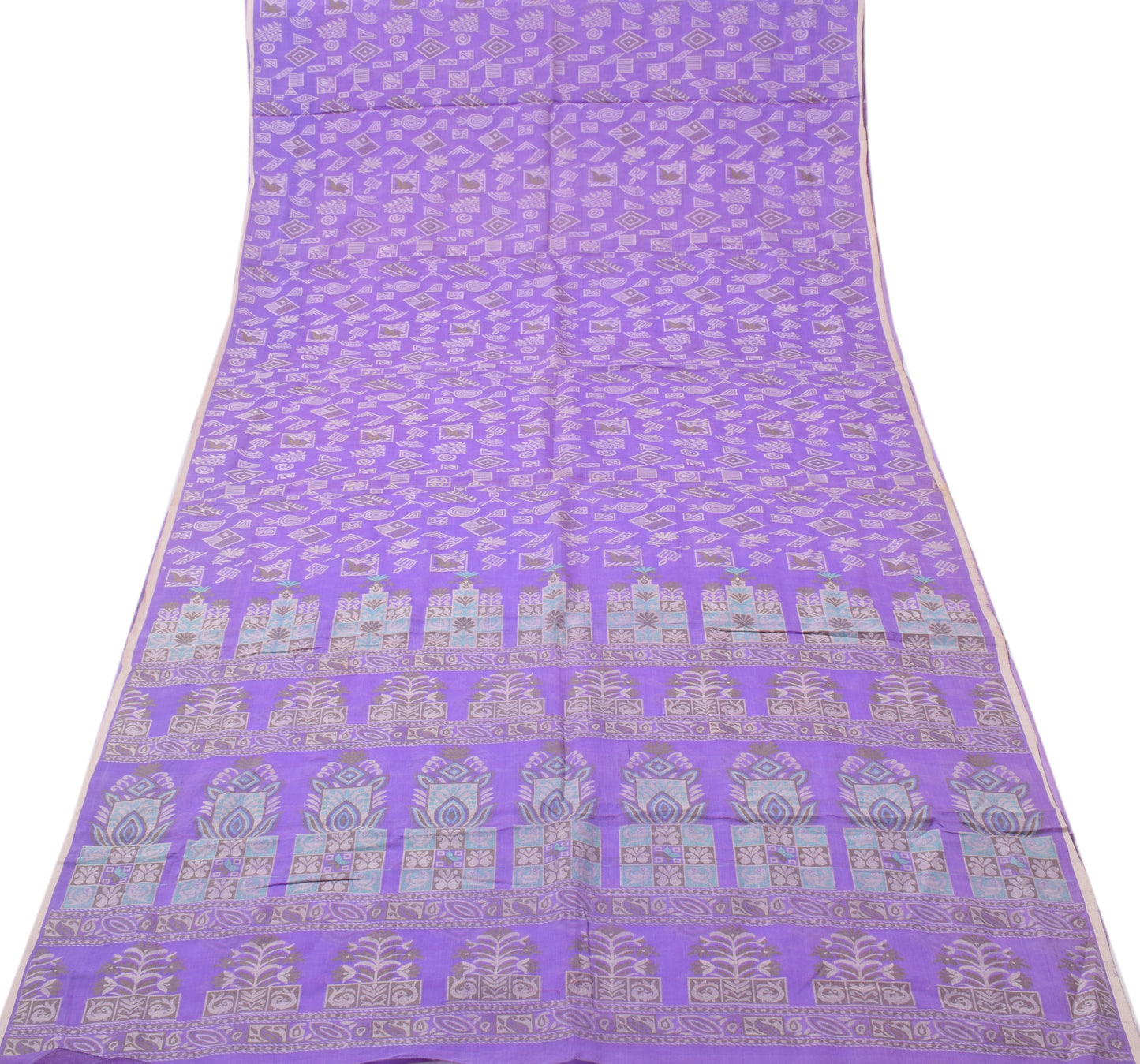 Sushila Vintage Purple Saree 100% Pure Silk Woven Birds & Floral Sari Fabric