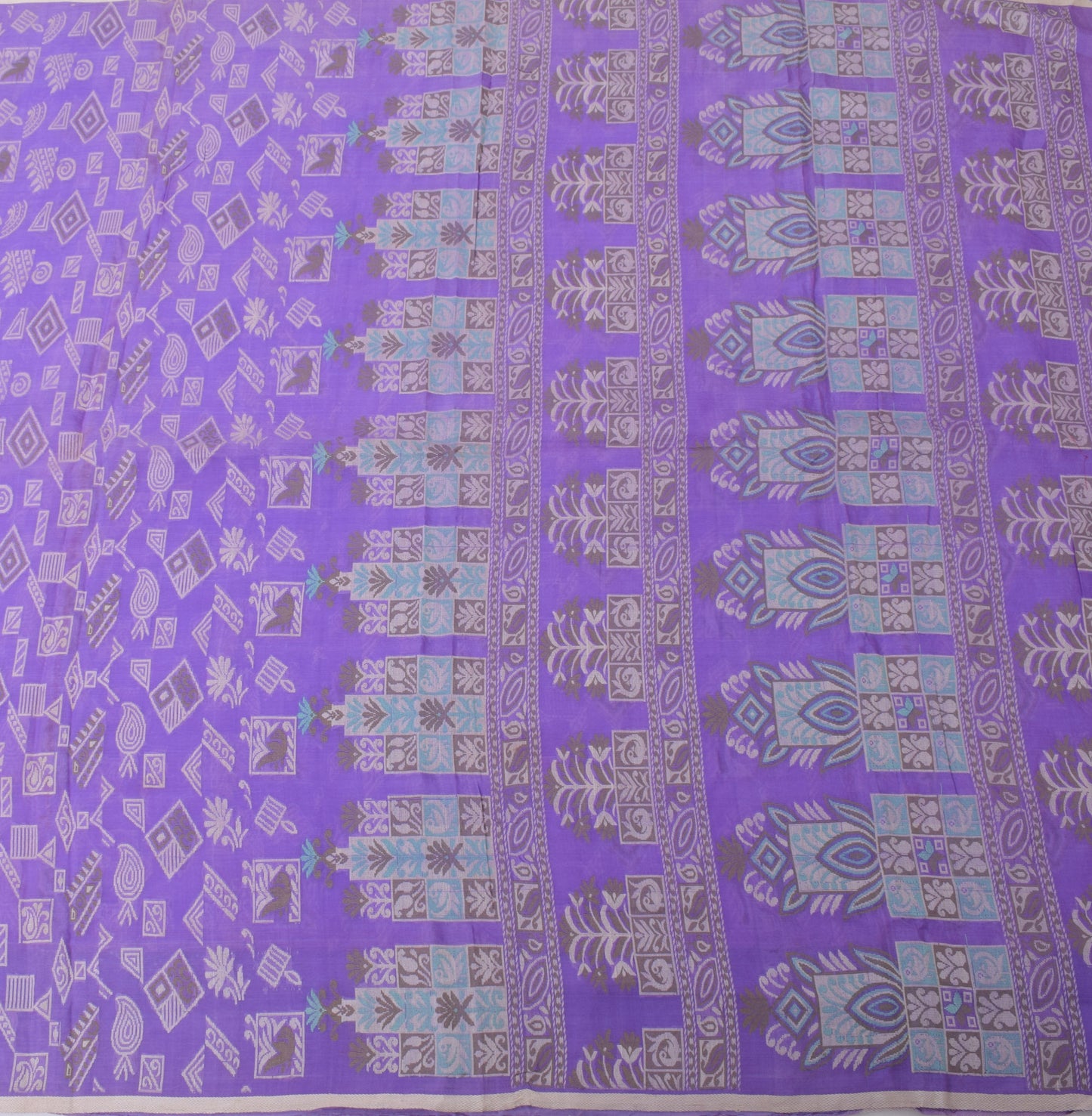 Sushila Vintage Purple Saree 100% Pure Silk Woven Birds & Floral Sari Fabric