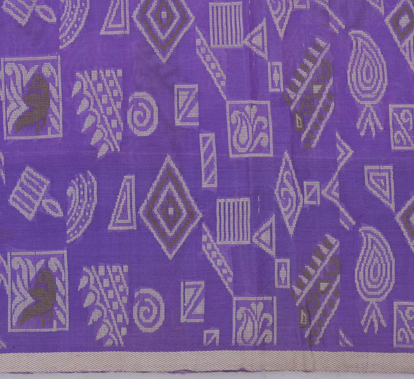 Sushila Vintage Purple Saree 100% Pure Silk Woven Birds & Floral Sari Fabric