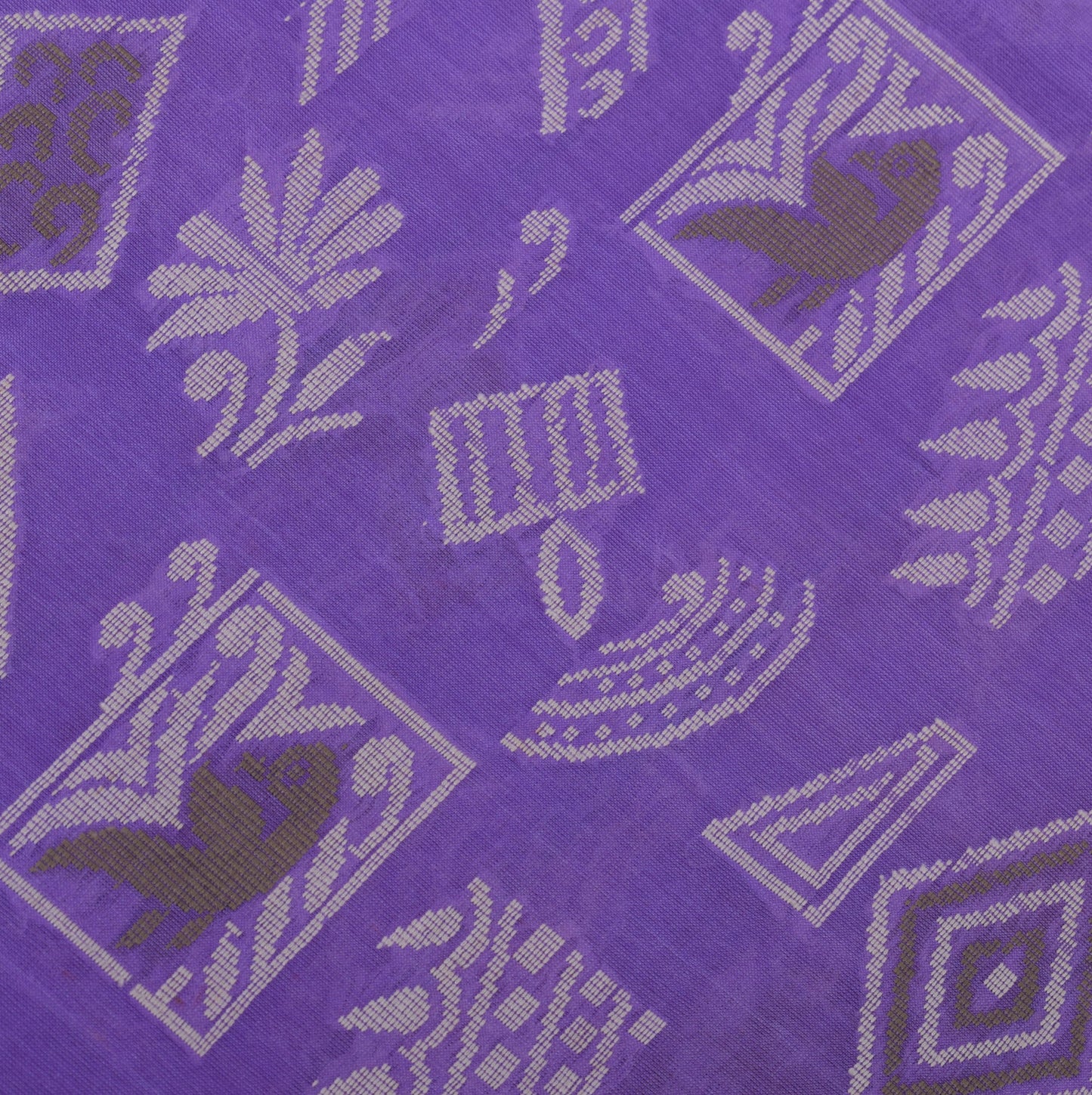 Sushila Vintage Purple Saree 100% Pure Silk Woven Birds & Floral Sari Fabric