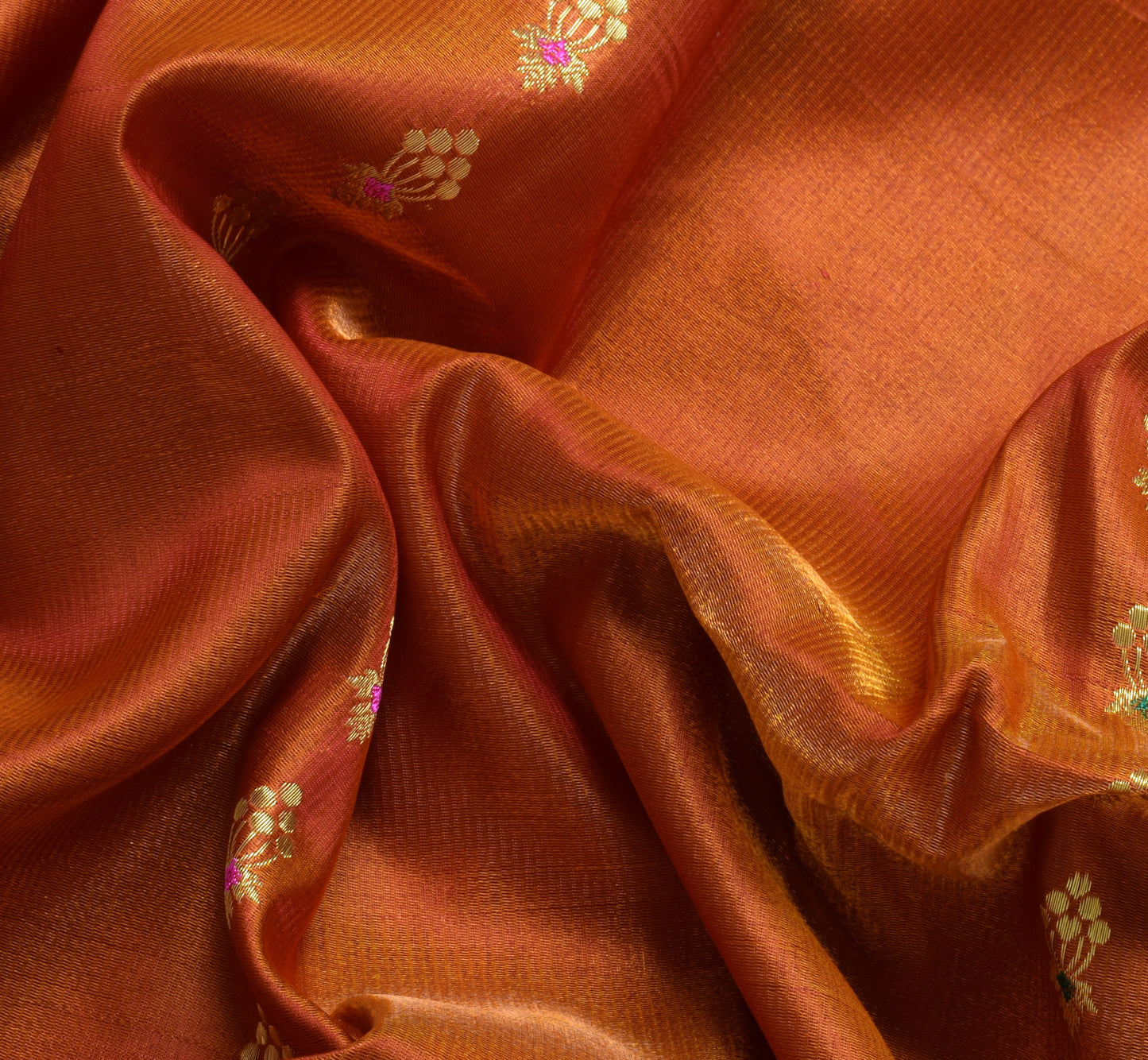 Sushila Vintage Rust Saree Blend Silk Zari Woven Banarasi Brocade Sari Fabric