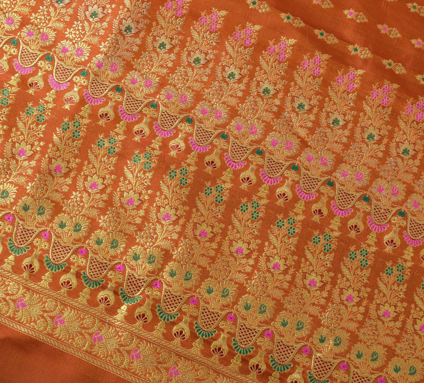 Sushila Vintage Rust Saree Blend Silk Zari Woven Banarasi Brocade Sari Fabric