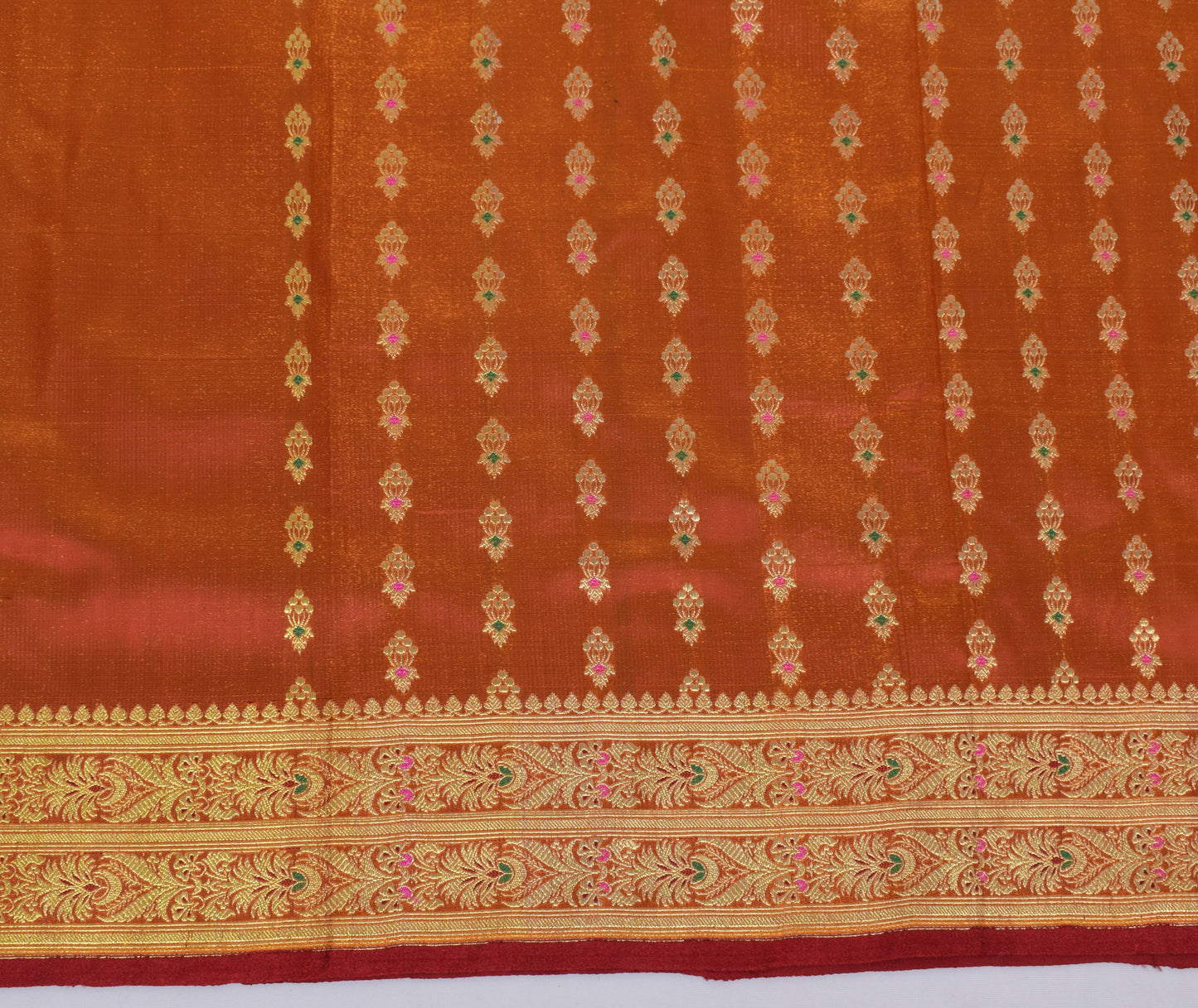 Sushila Vintage Rust Saree Blend Silk Zari Woven Banarasi Brocade Sari Fabric