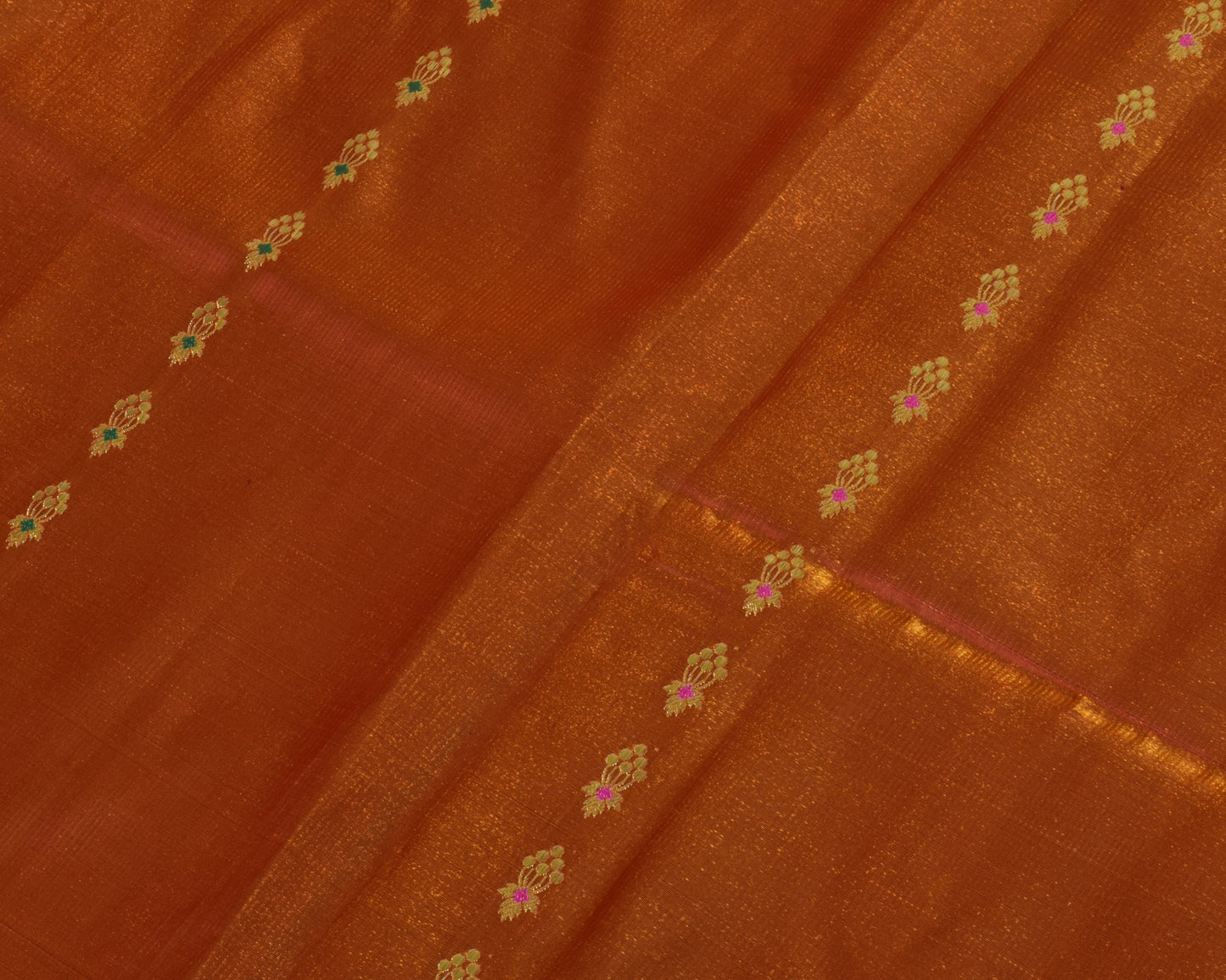 Sushila Vintage Rust Saree Blend Silk Zari Woven Banarasi Brocade Sari Fabric