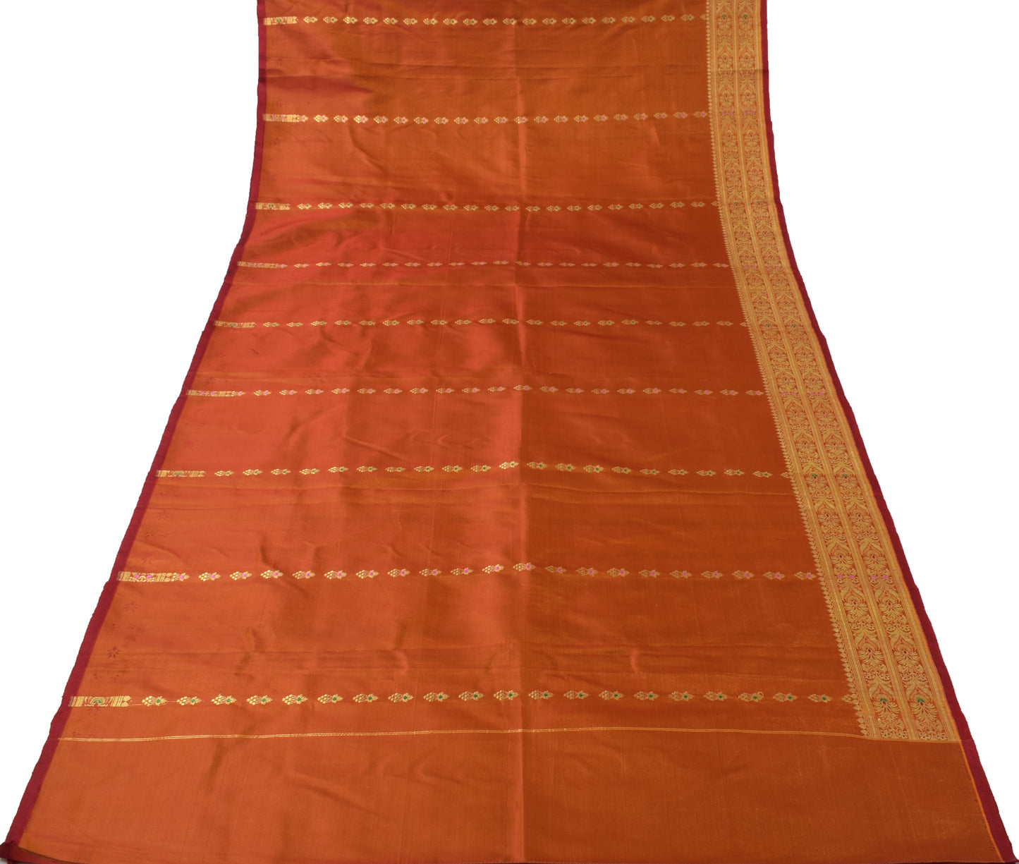 Sushila Vintage Rust Saree Blend Silk Zari Woven Banarasi Brocade Sari Fabric