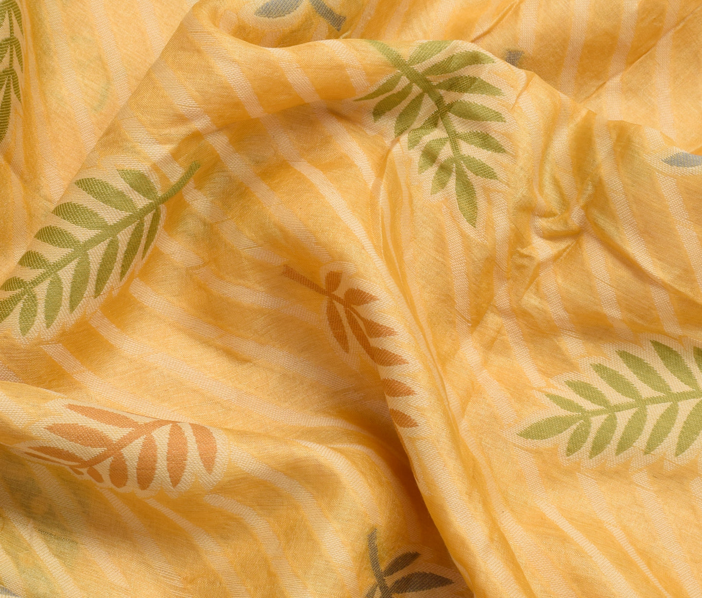 Sushila Vintage Yellow Sari Pure Silk Woven Floral Sari Decor 5 Yard Fabric