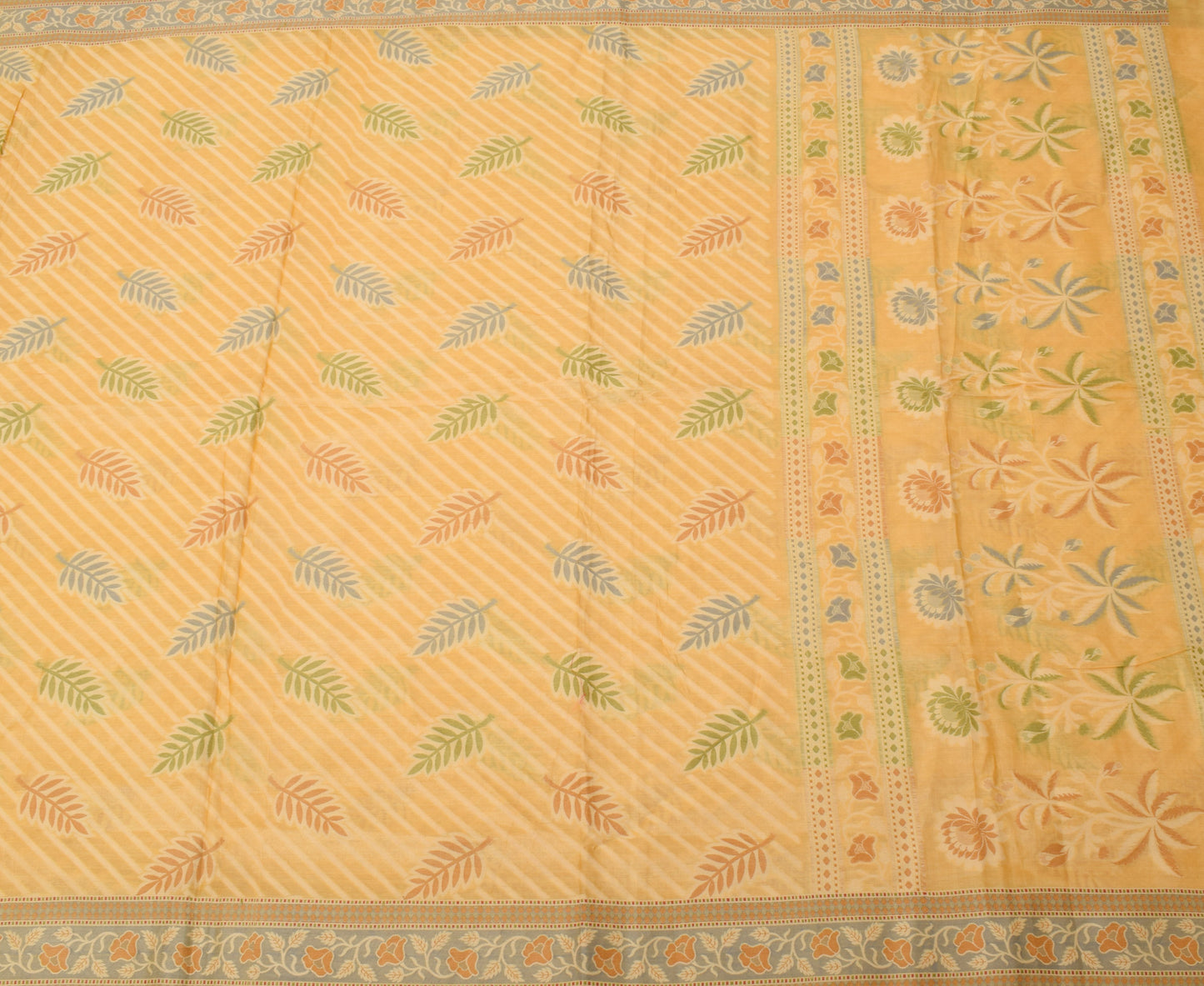 Sushila Vintage Yellow Sari Pure Silk Woven Floral Sari Decor 5 Yard Fabric