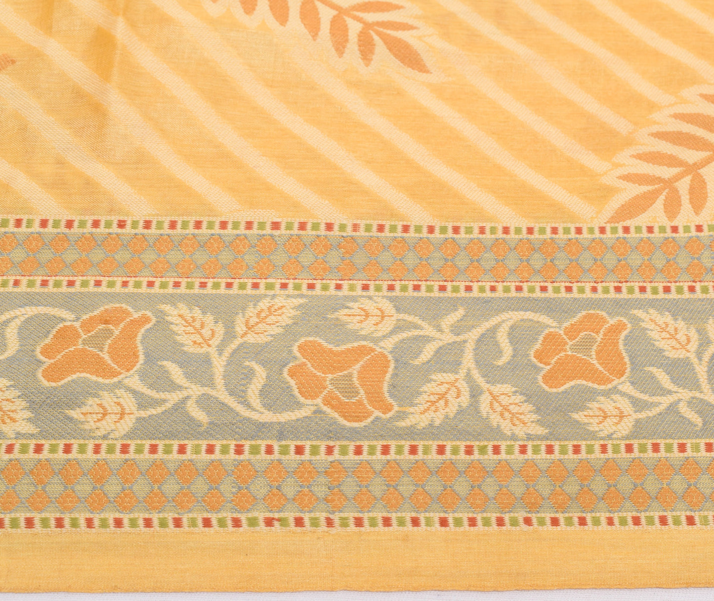 Sushila Vintage Yellow Sari Pure Silk Woven Floral Sari Decor 5 Yard Fabric