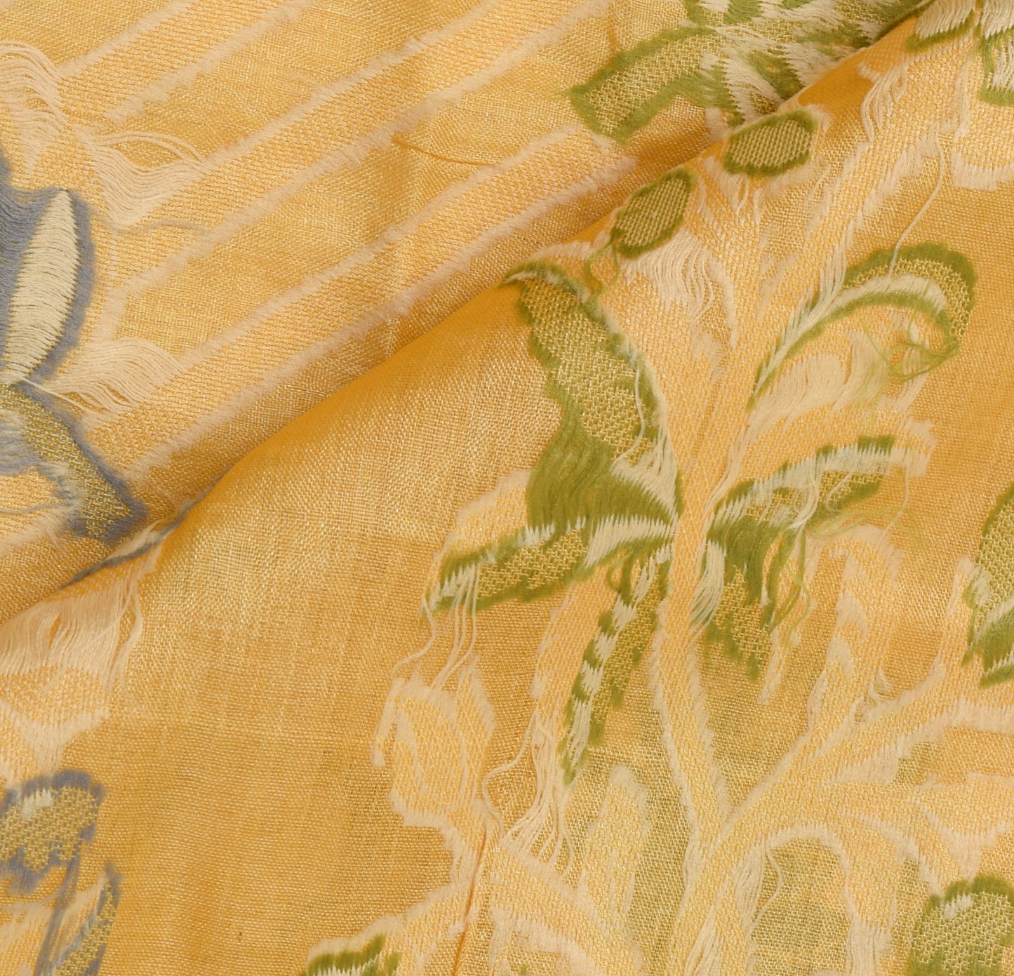 Sushila Vintage Yellow Sari Pure Silk Woven Floral Sari Decor 5 Yard Fabric