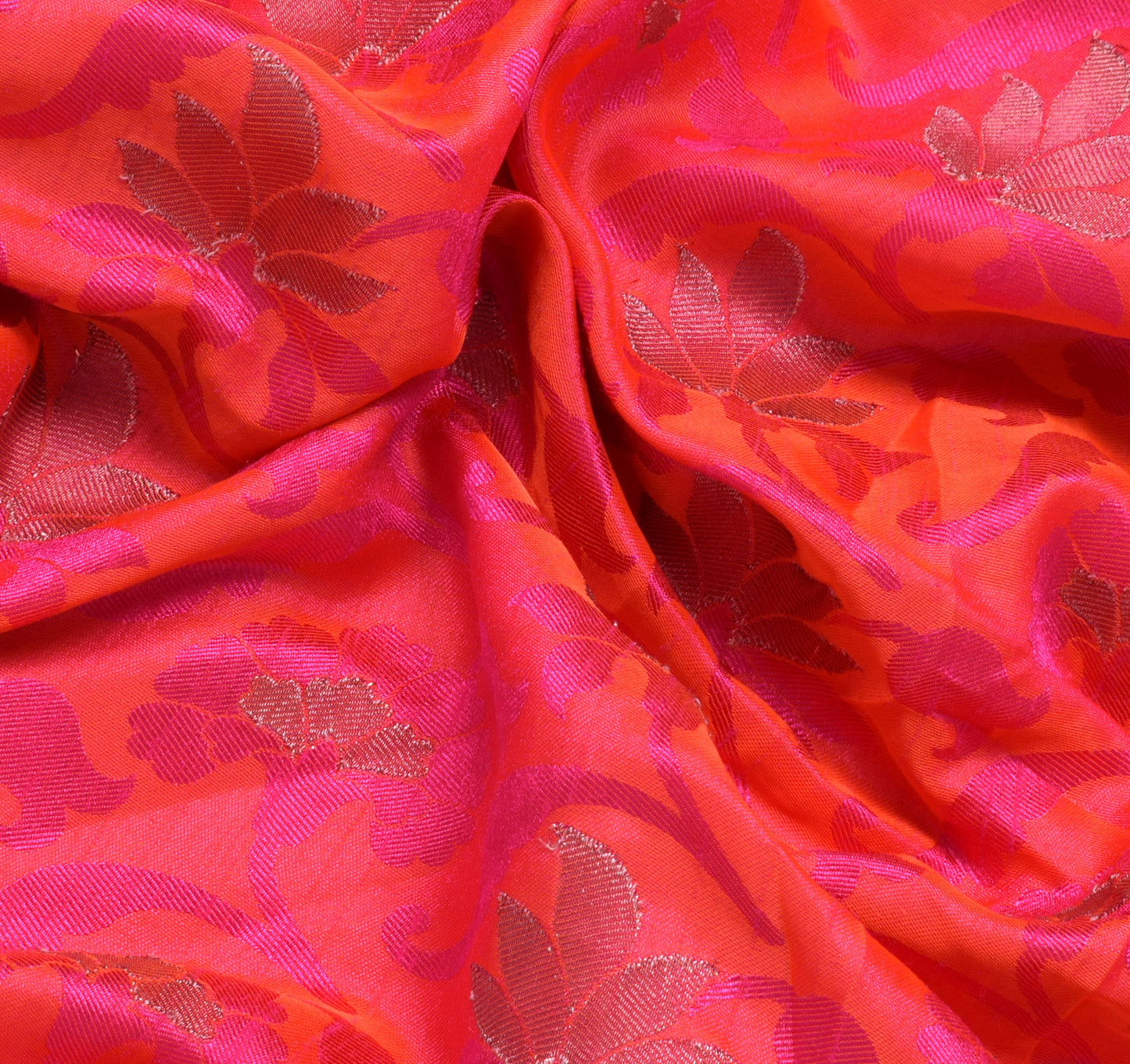 Sushila Vintage Magenta & Orange Saree Blend Silk Woven Floral Sari Decor Fabric