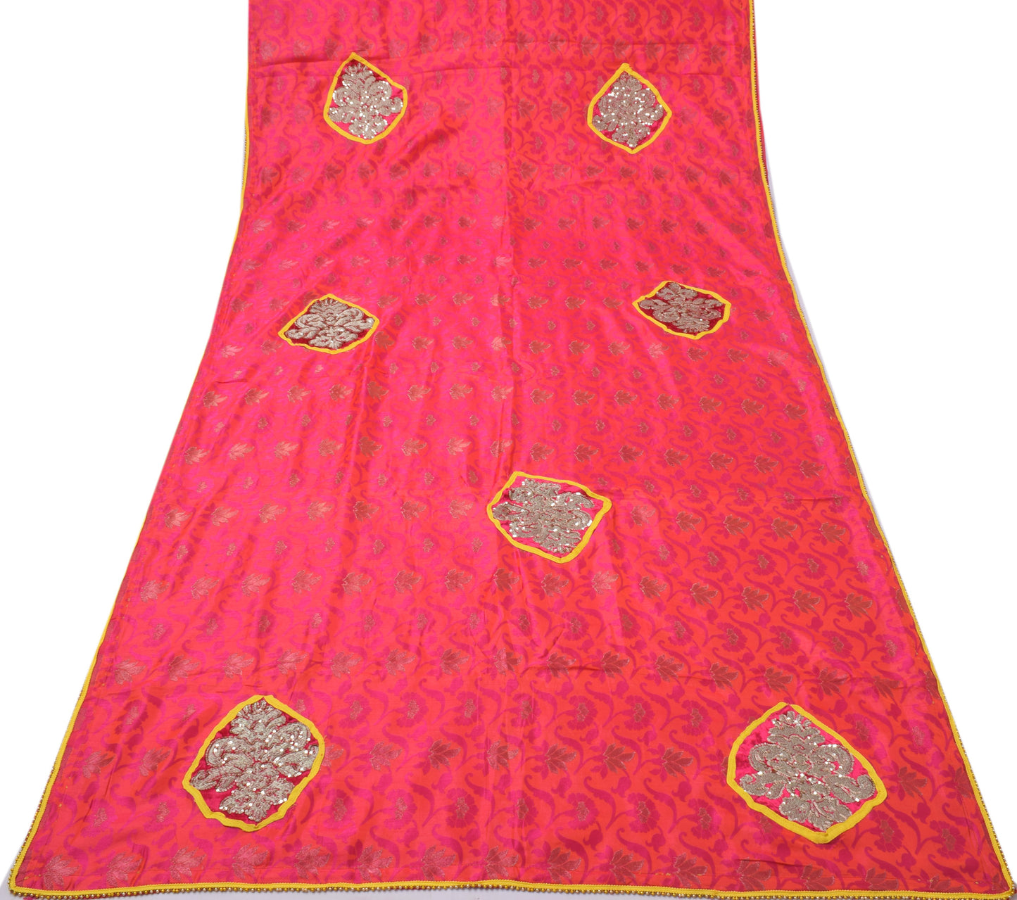 Sushila Vintage Magenta & Orange Saree Blend Silk Woven Floral Sari Decor Fabric