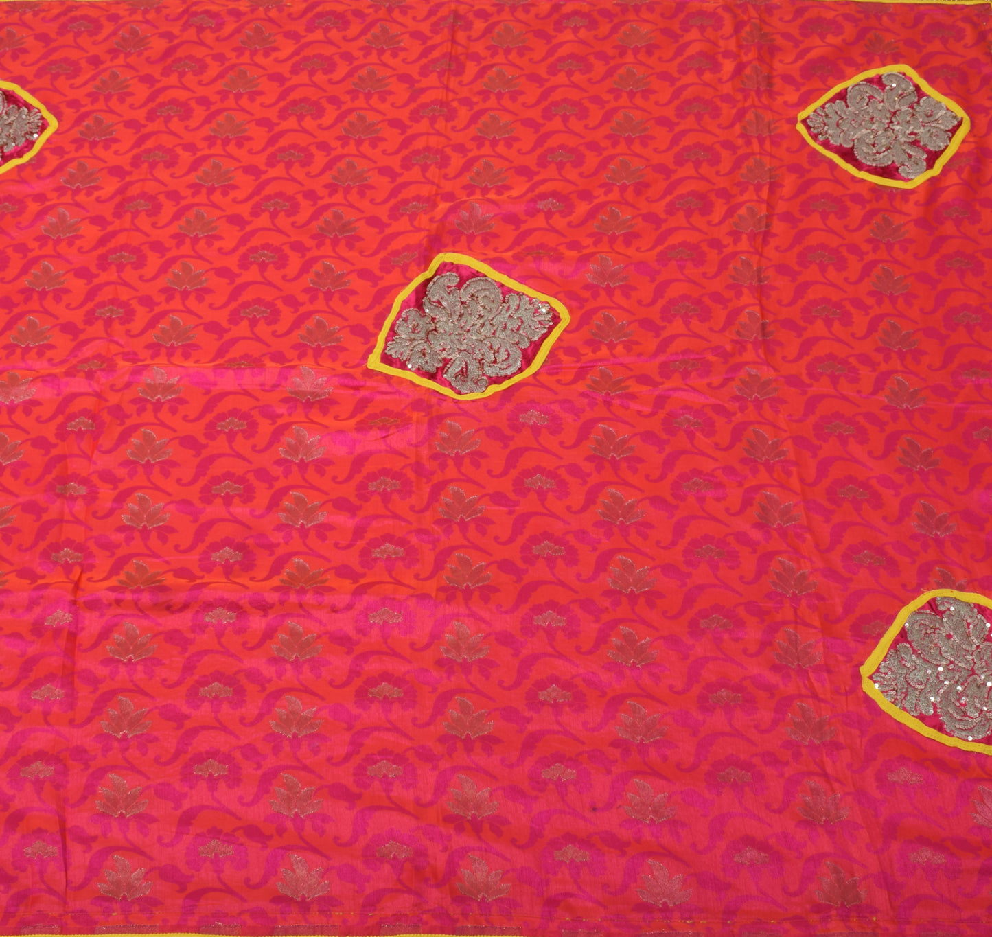 Sushila Vintage Magenta & Orange Saree Blend Silk Woven Floral Sari Decor Fabric