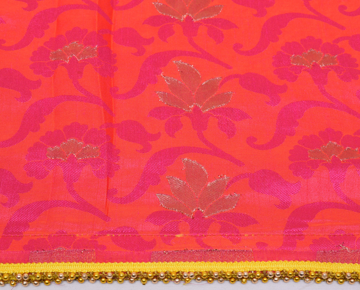 Sushila Vintage Magenta & Orange Saree Blend Silk Woven Floral Sari Decor Fabric