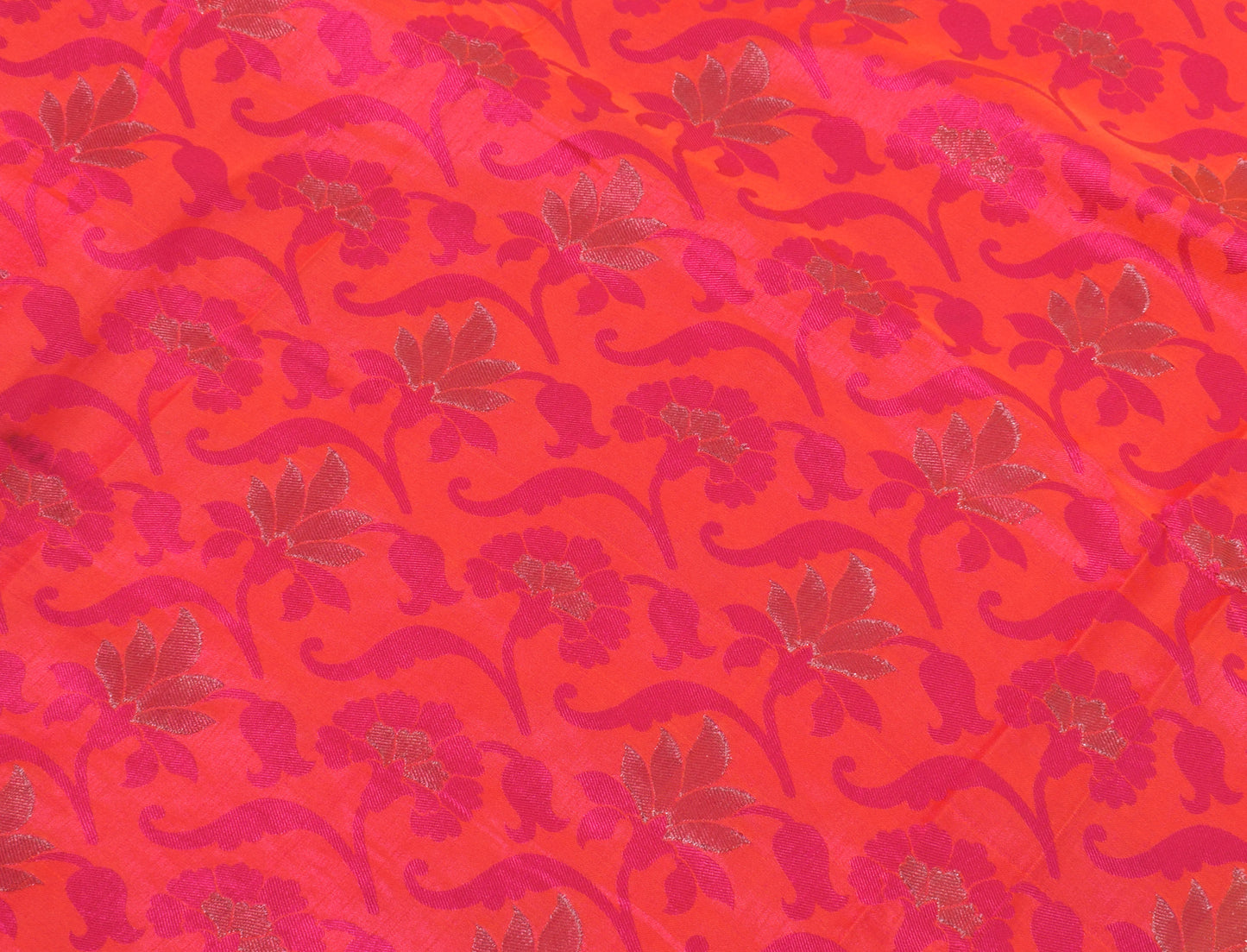 Sushila Vintage Magenta & Orange Saree Blend Silk Woven Floral Sari Decor Fabric