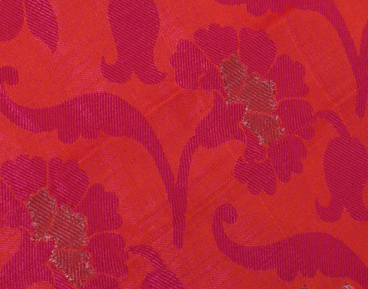 Sushila Vintage Magenta & Orange Saree Blend Silk Woven Floral Sari Decor Fabric