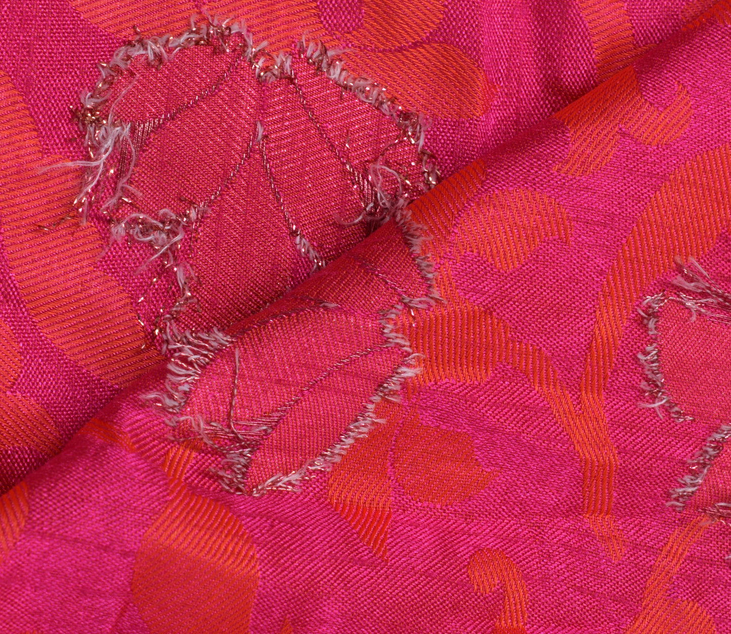 Sushila Vintage Magenta & Orange Saree Blend Silk Woven Floral Sari Decor Fabric