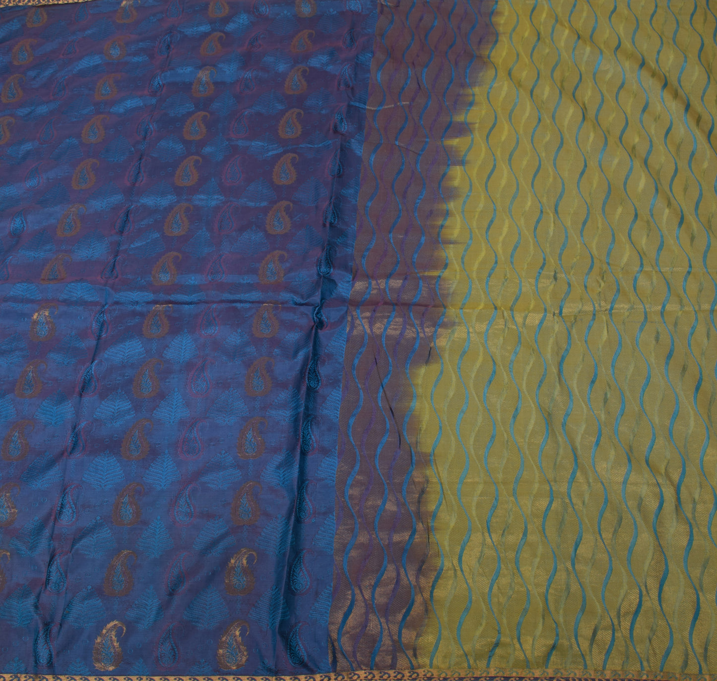 Sushila Vintage Blue Saree Blend Silk Self Woven Paisley Sari Decor 5YD Fabric