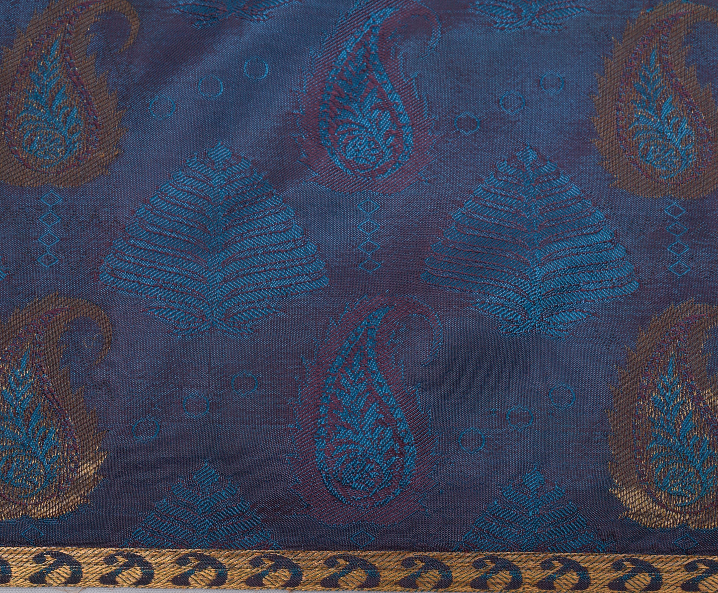 Sushila Vintage Blue Saree Blend Silk Self Woven Paisley Sari Decor 5YD Fabric