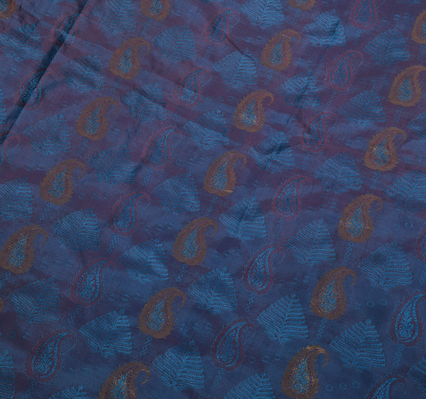 Sushila Vintage Blue Saree Blend Silk Self Woven Paisley Sari Decor 5YD Fabric