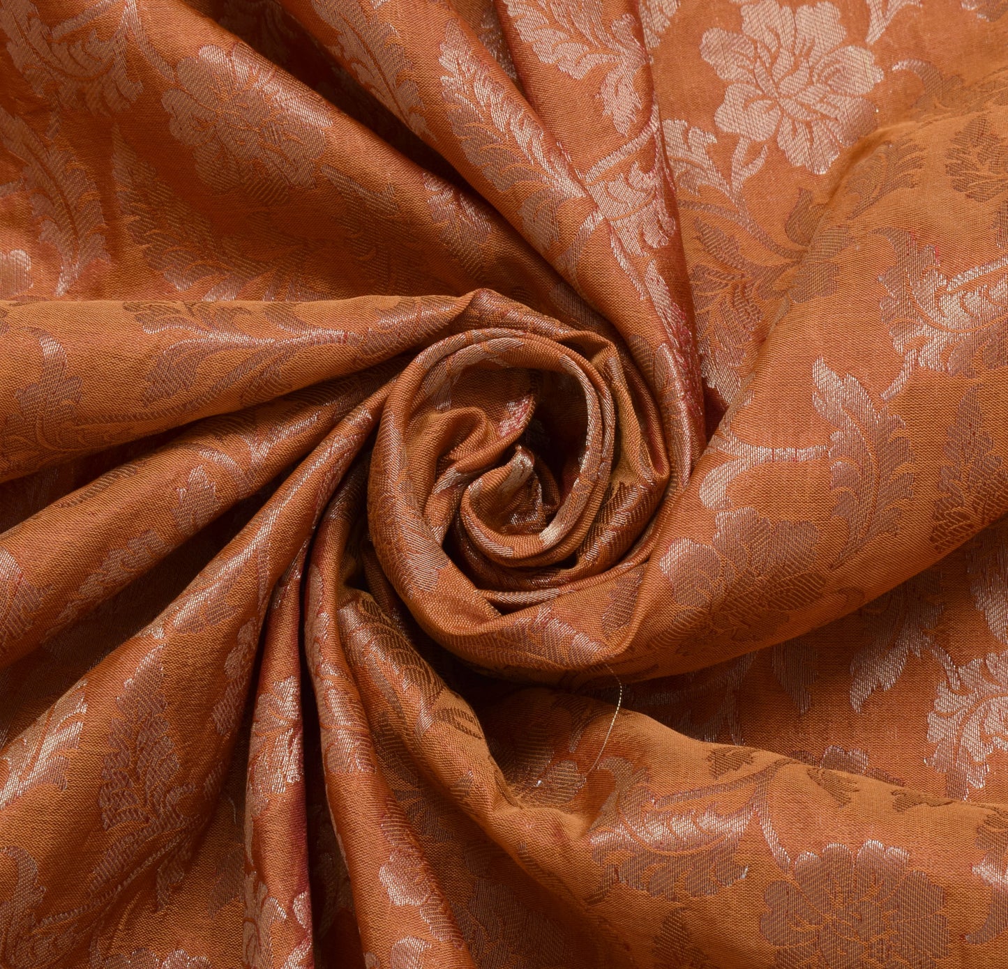 Sushila Vintage Rust Sari Blend Silk Woven, Embroidered Beaded Floral Fabric