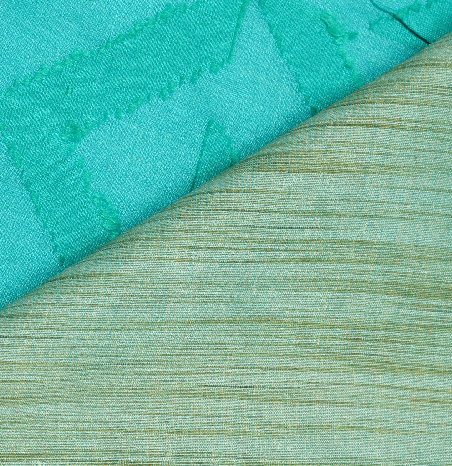 Sushila Vintage Green Blue Indian  Saree Blend Silk Woven Sari 5 Yard Fabric